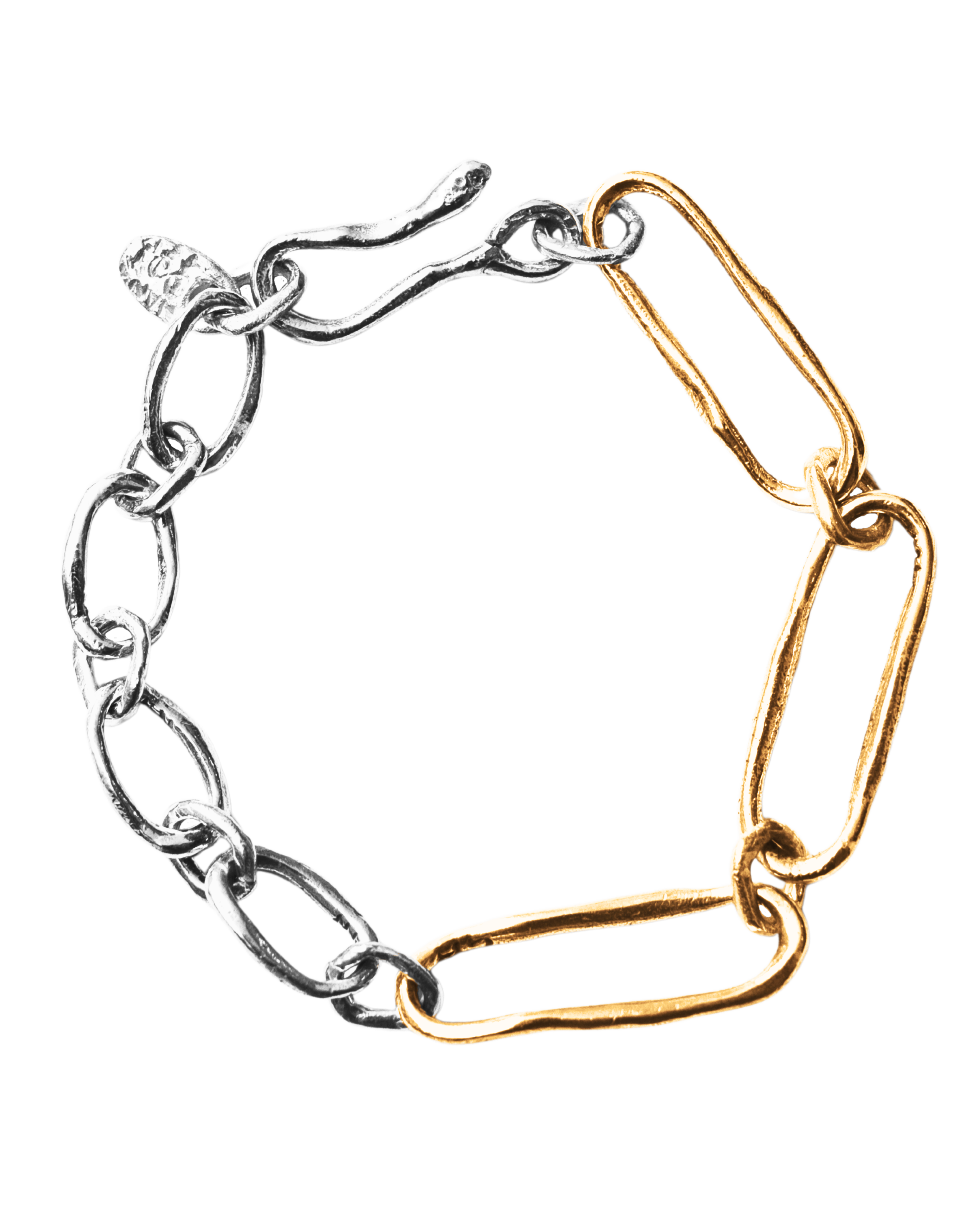 Close-up of Hand-Carved Mixed INGA Link Bracelet Showcasing Sculptural Design