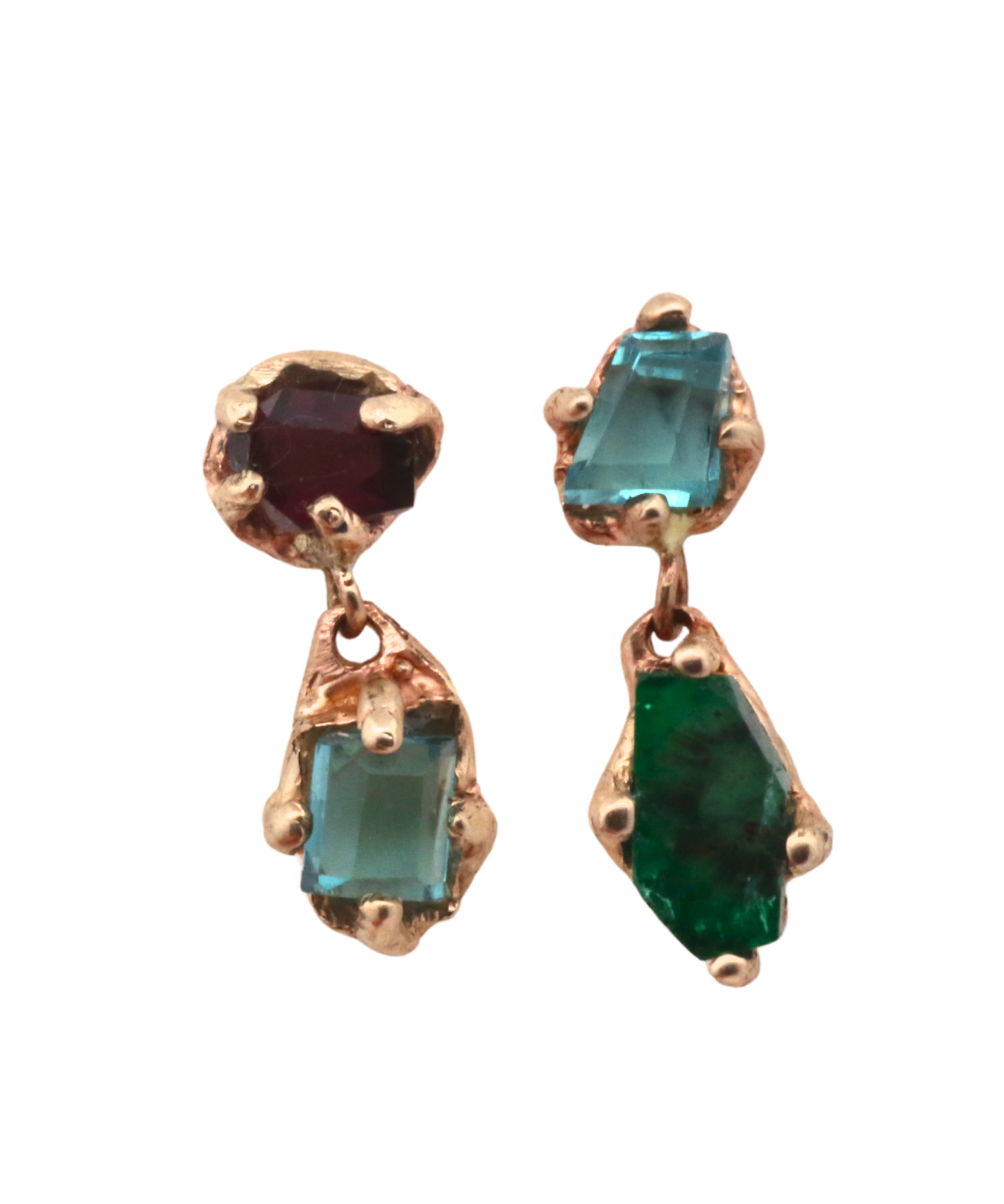 MILA Earrings in 14K Fairmined gold with garnet and tourmalines, lost wax cast