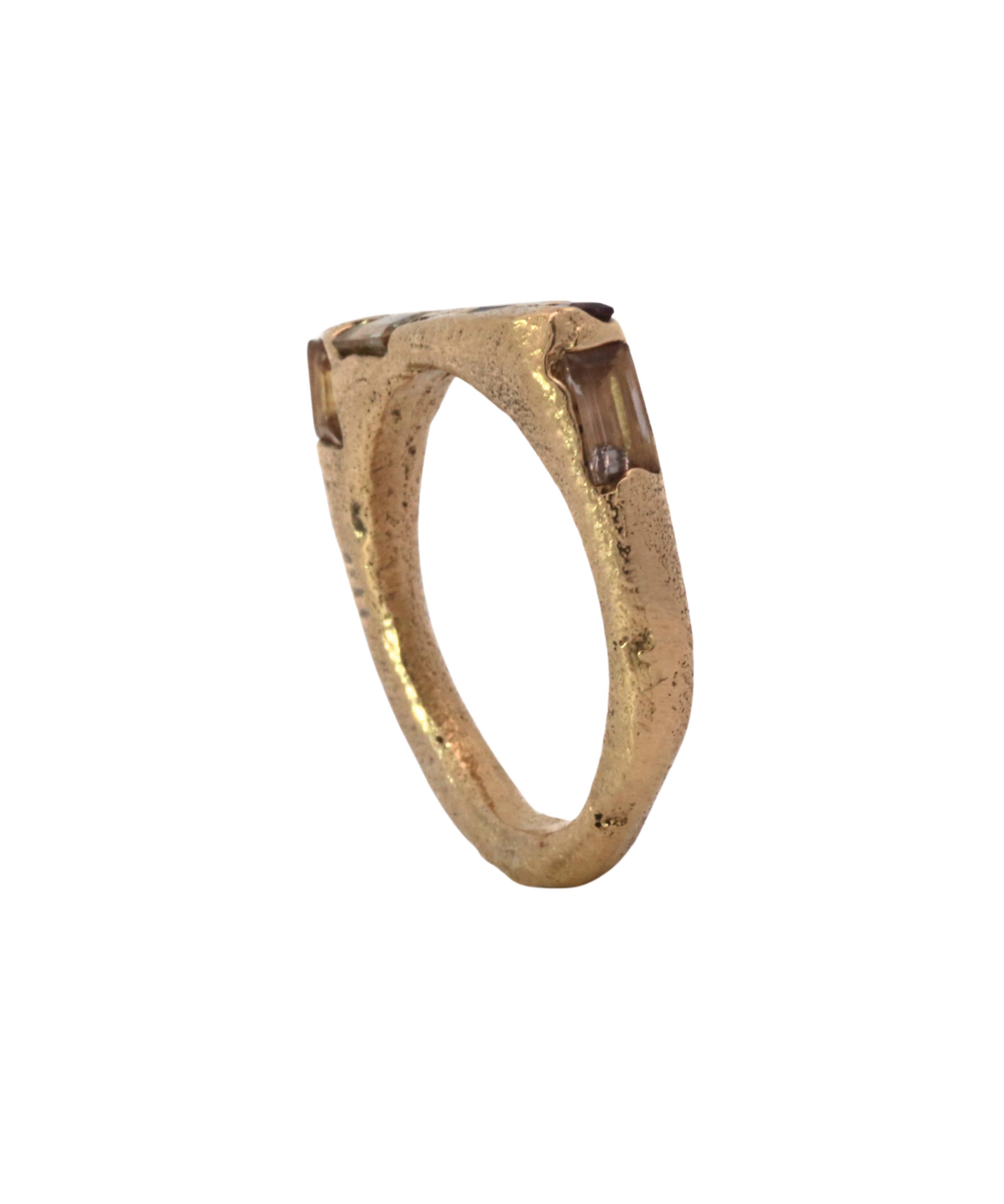 HYGGE Ring Sand Cast styled in a stack, 14K Fairmined gold