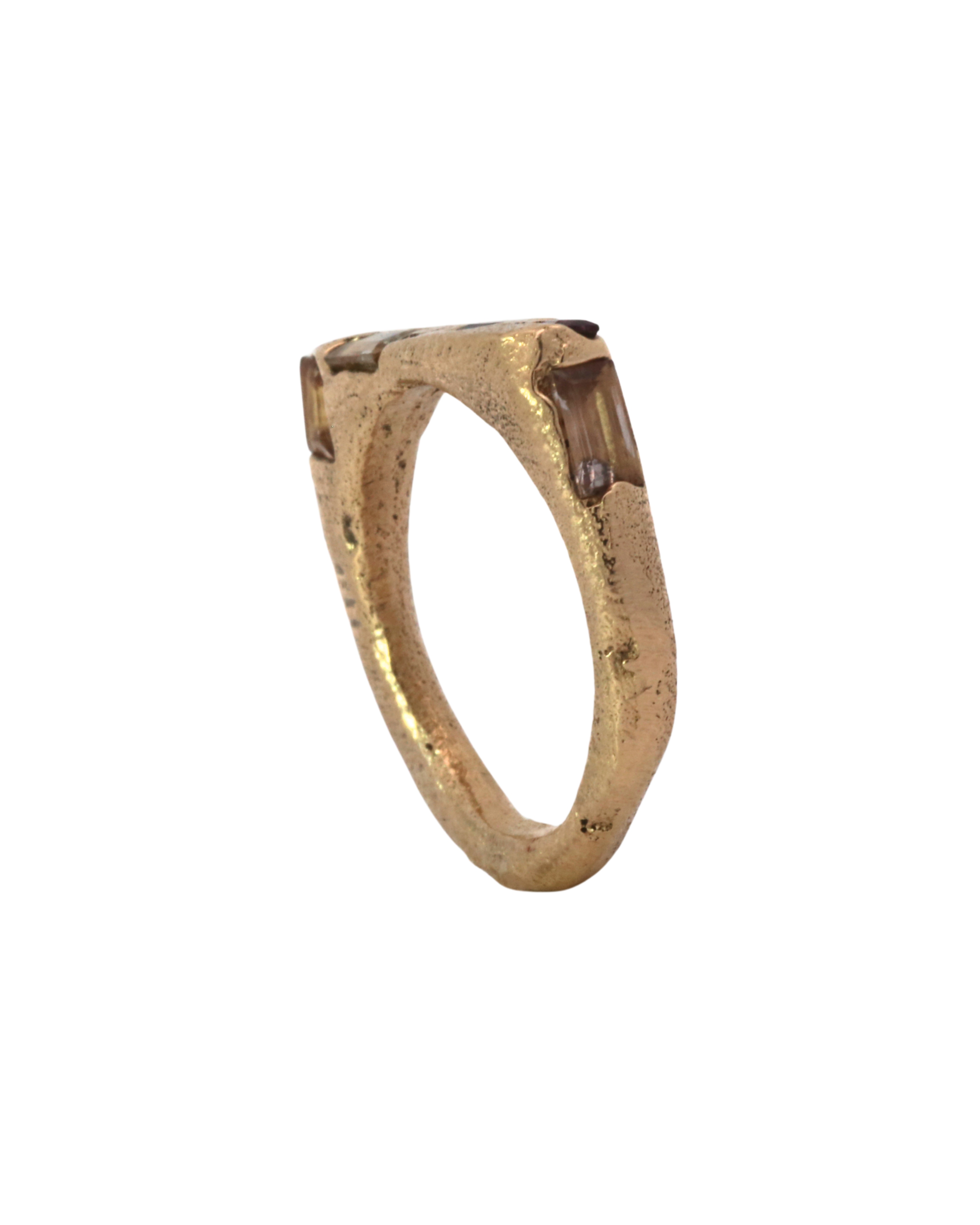 HYGGE Ring Sand Cast styled in a stack, 14K Fairmined gold