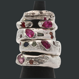 Cliff Ring No. 042625 - Sterling Silver + Sapphires