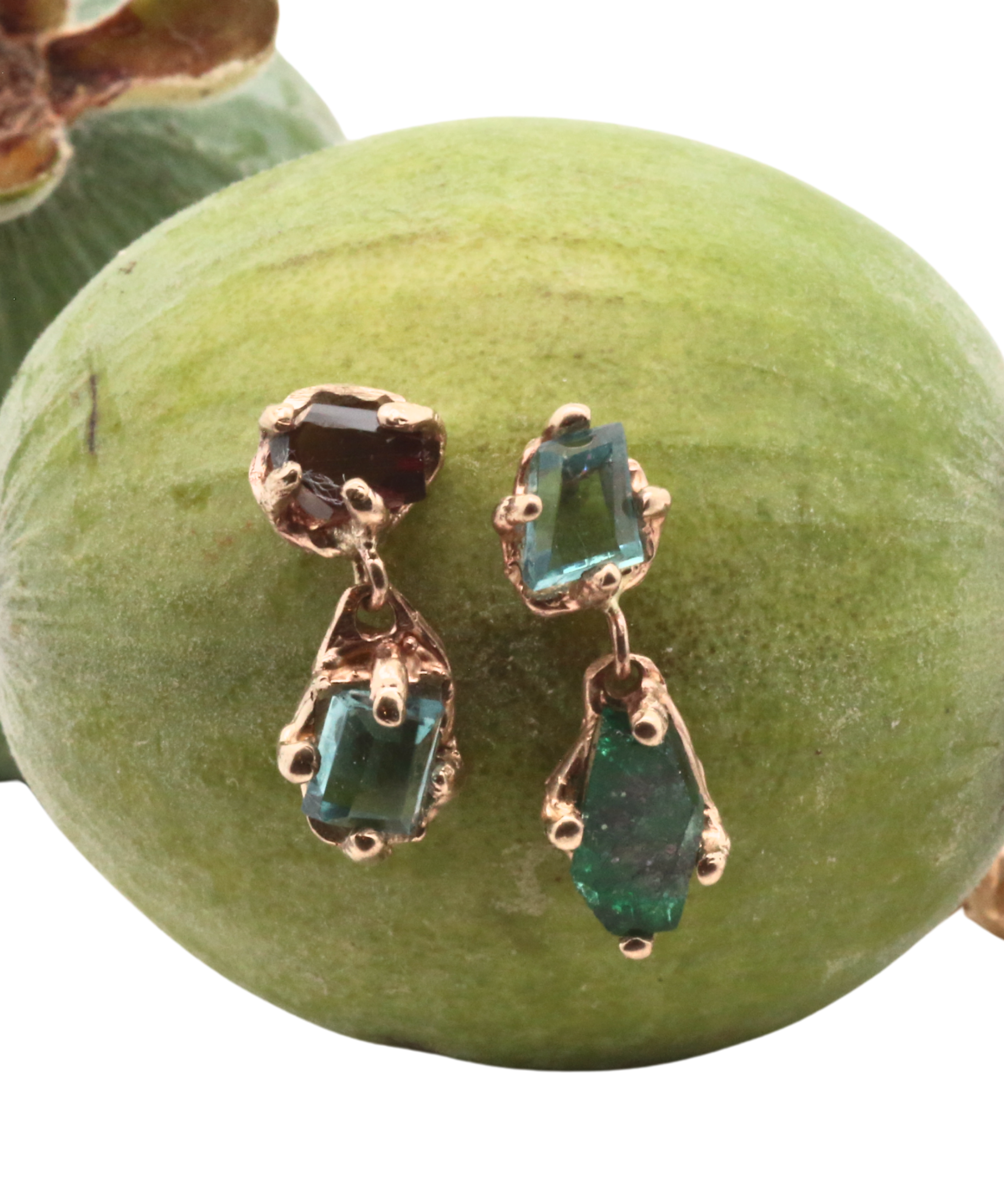 MILA Earrings texture close-up showing lost wax cast detail, 14K Fairmined gold