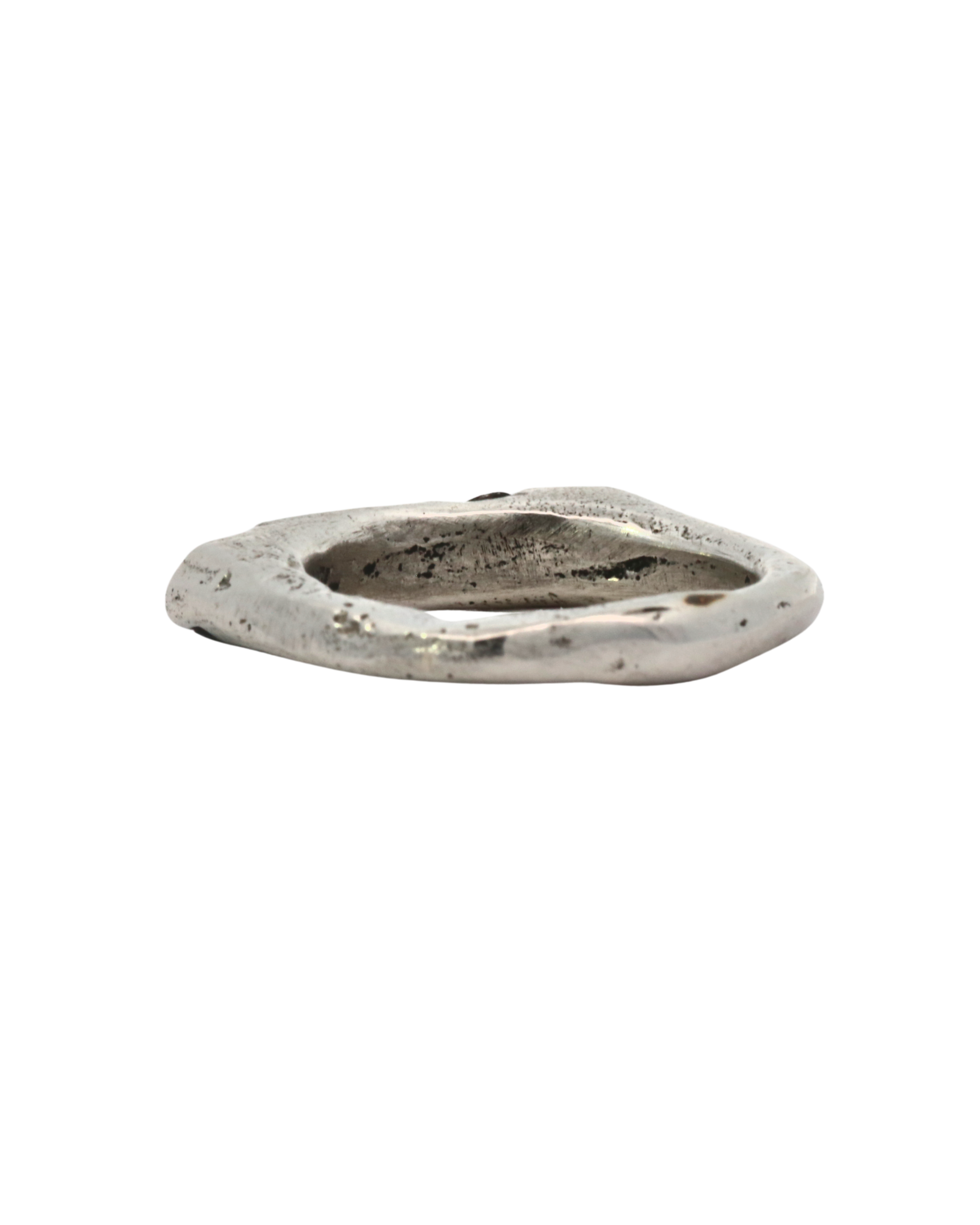 WORKSHOP RING styled in a stack, recycled sterling silver with raw diamond and sapphires
