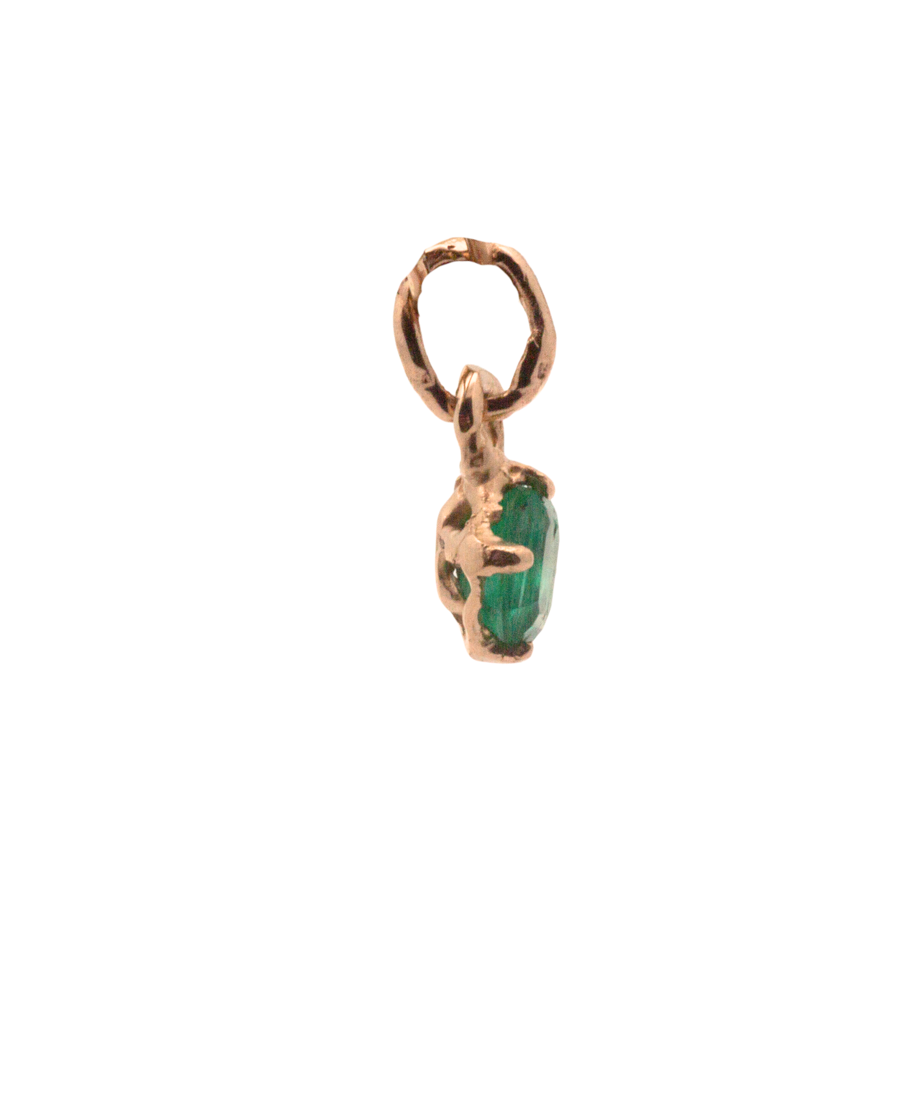 OOAK Little Emerald Charm alternate angle, 14K Fairmined gold