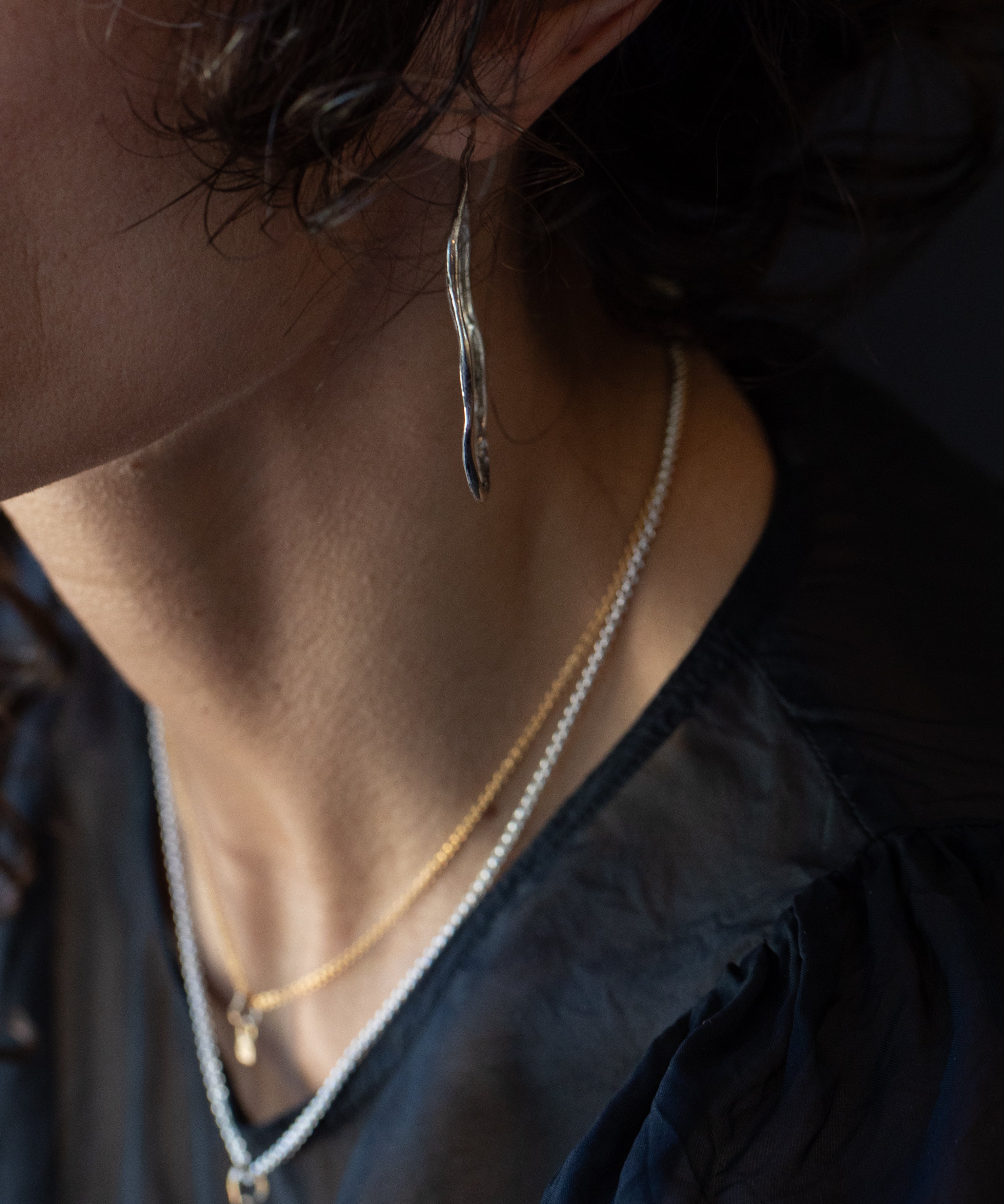 BENNI XL hoops worn on ear, recycled sterling silver