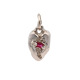 Heart Pendant Charm - Sterling Silver, Ruby + Diamonds