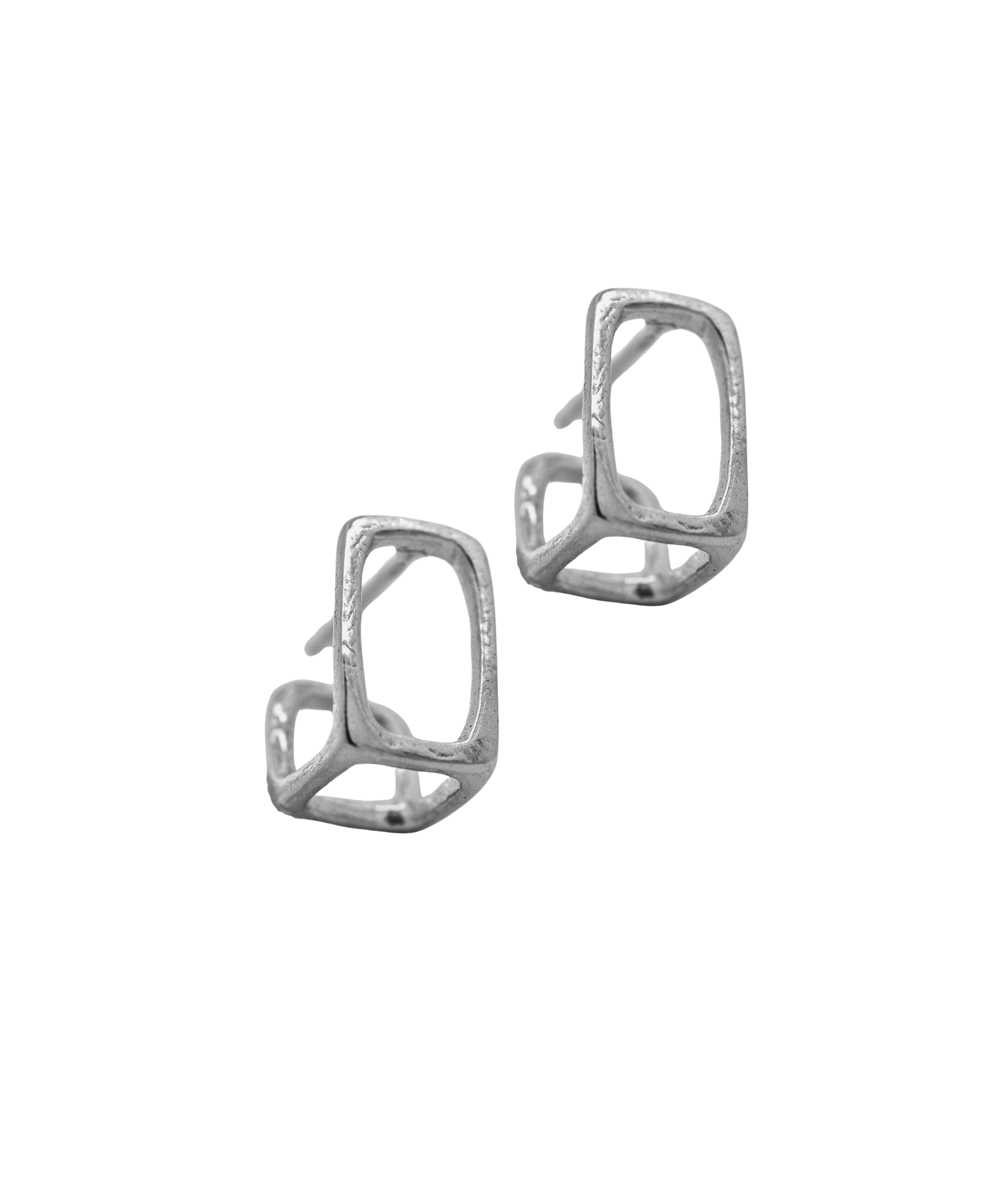 BOX Frame Hoop Earrings in recycled sterling silver, hand-carved