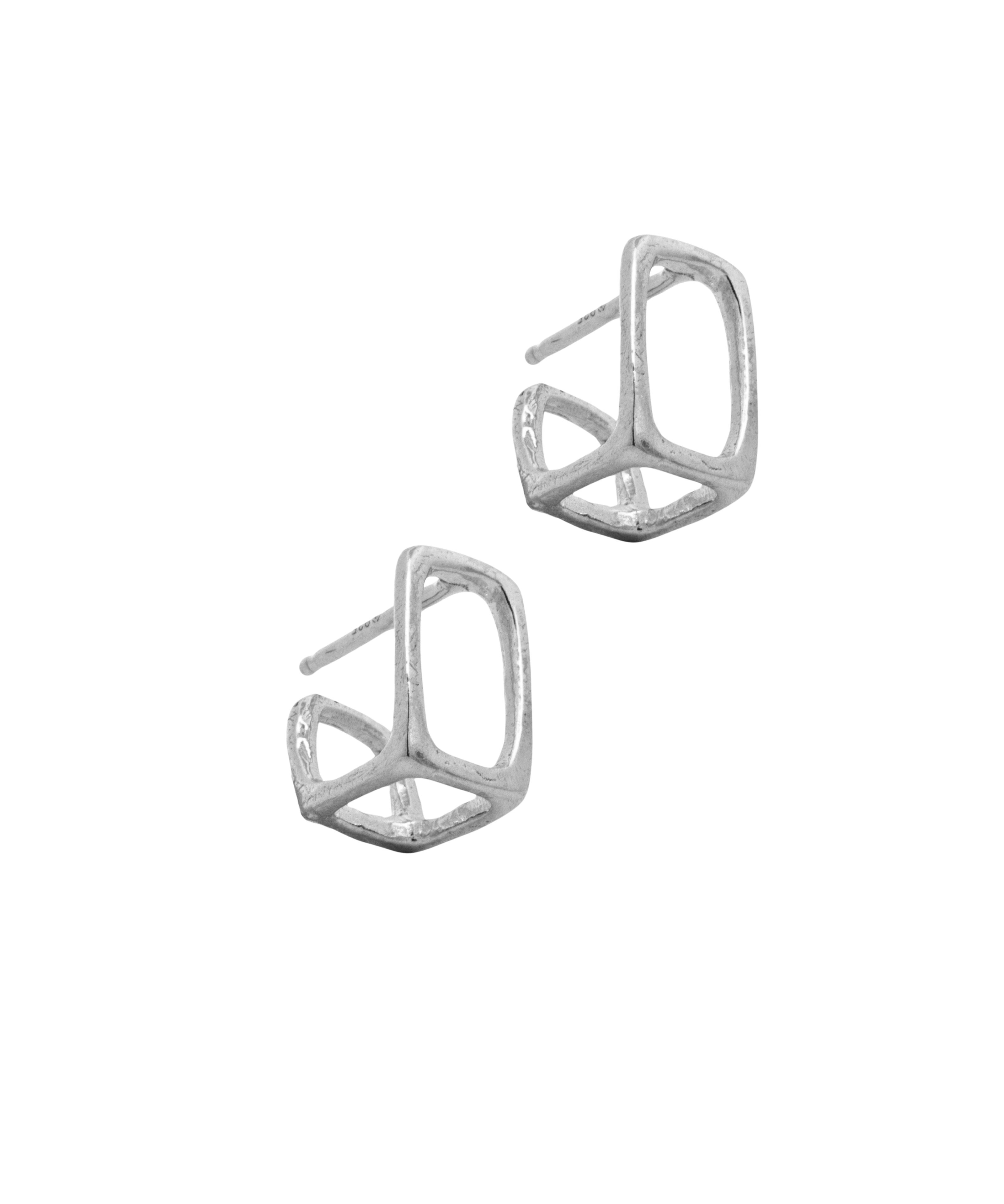 BOX Frame Hoop Earrings texture close-up showing hand-carved detail, recycled sterling silver