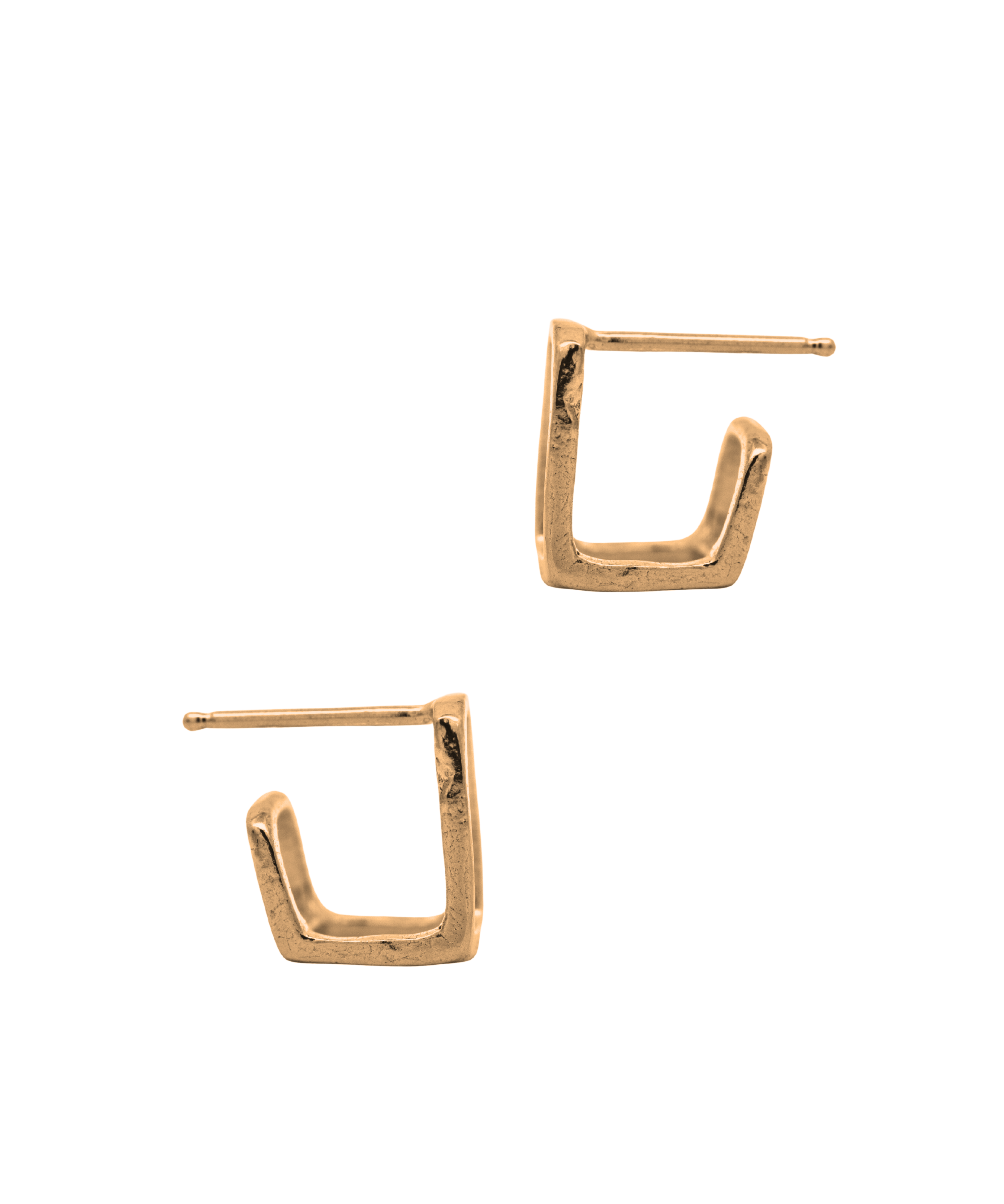 Close-up of Hand-Carved BOX Hoop Earrings with Open-Frame Design