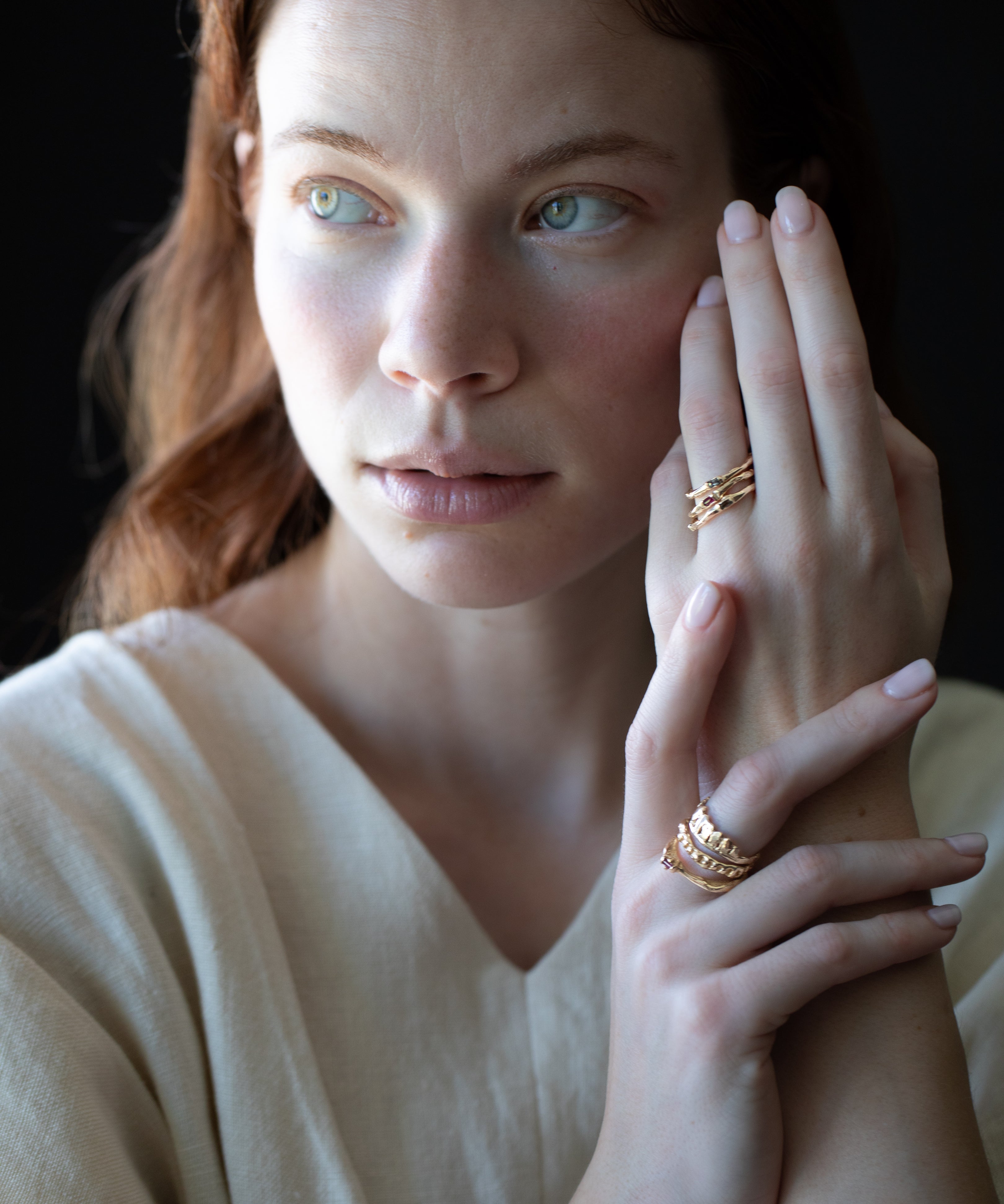 DORTE Crown Stacker Ring texture close-up, lost wax cast finish