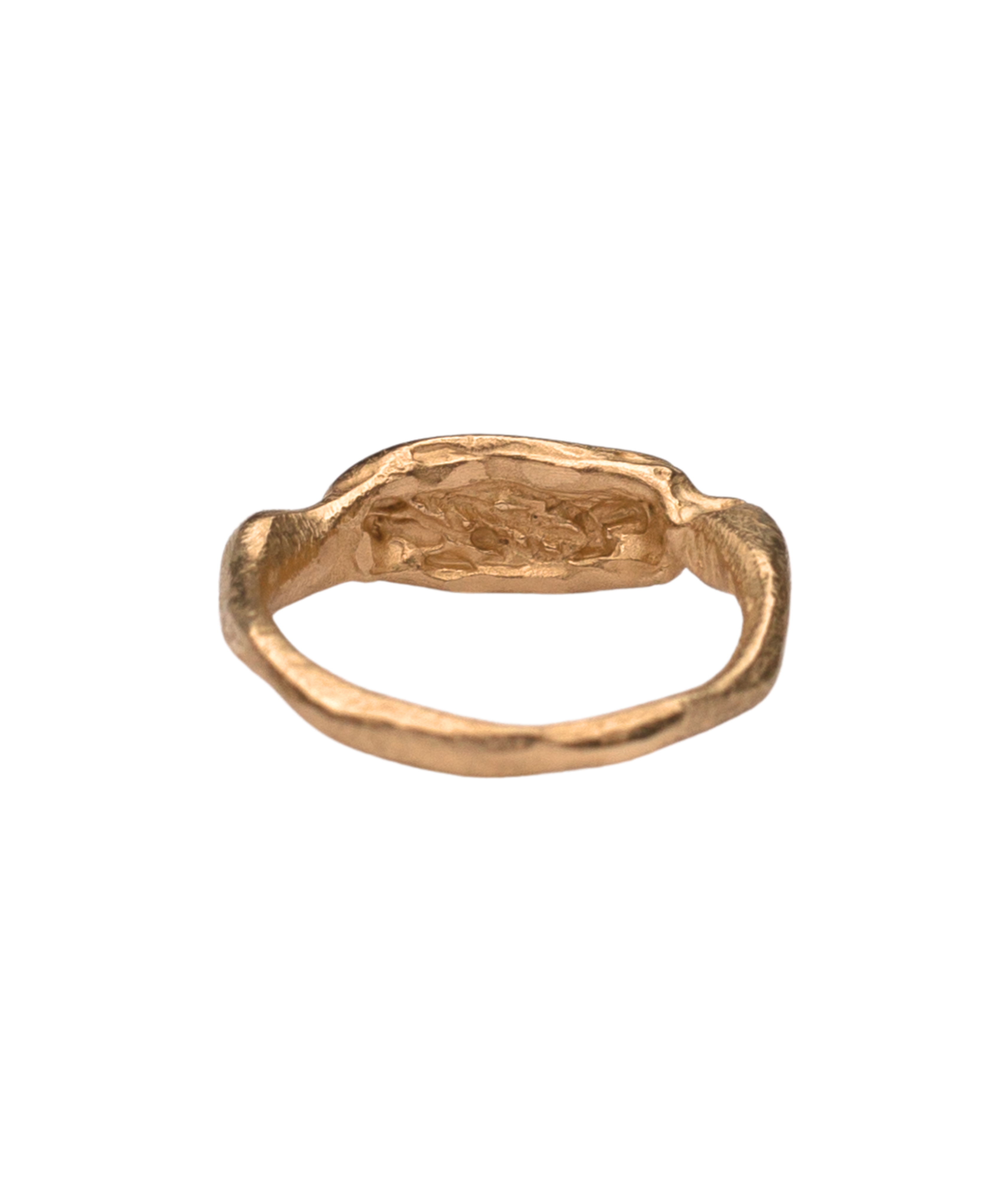 Close-up of Hand-Carved MAEVA Signet Ring with Sculptural Design