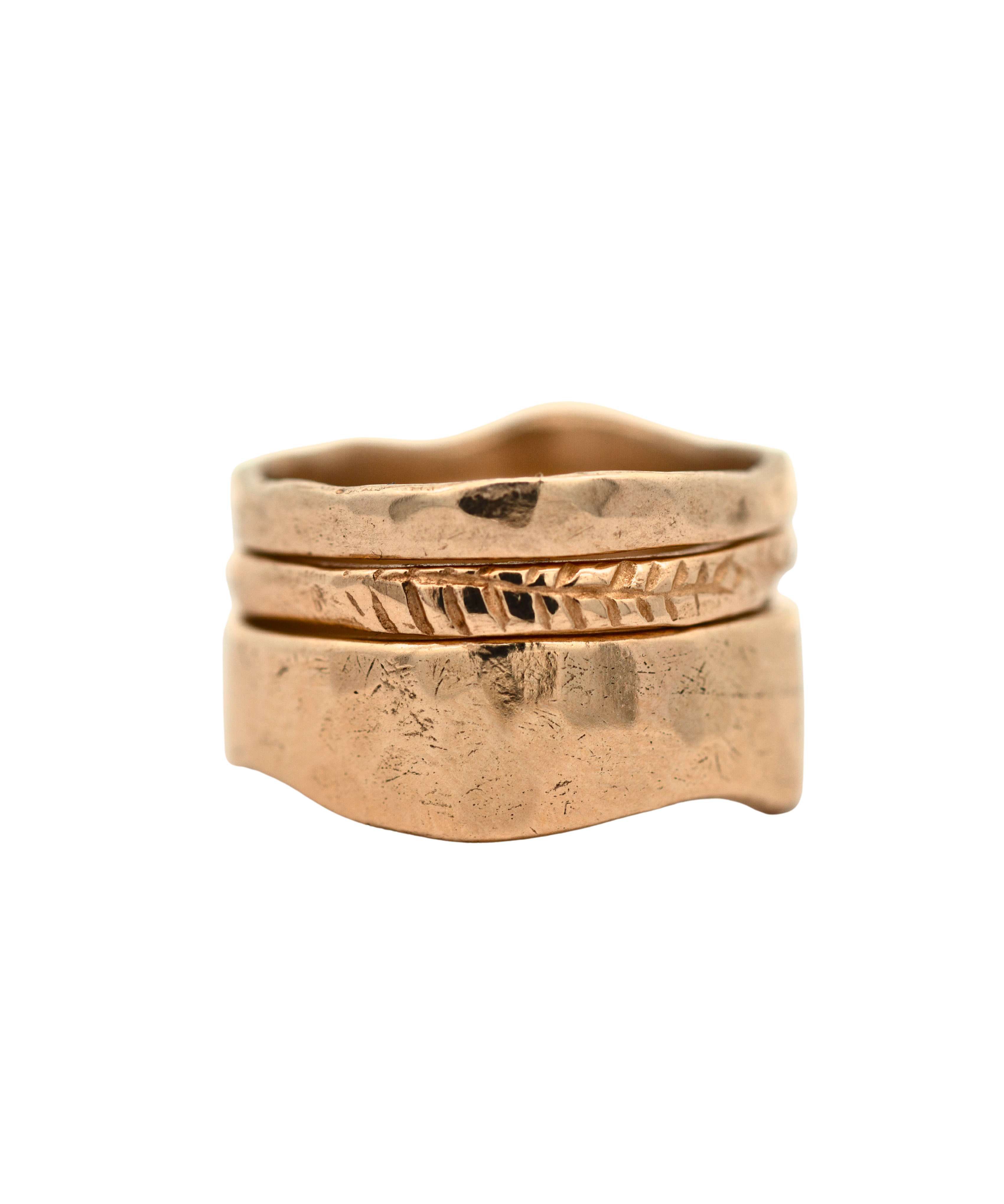 SIGR WATER Narrow Half Straight Wedding Stacker Ring worn on hand, sculptural lost wax cast detail