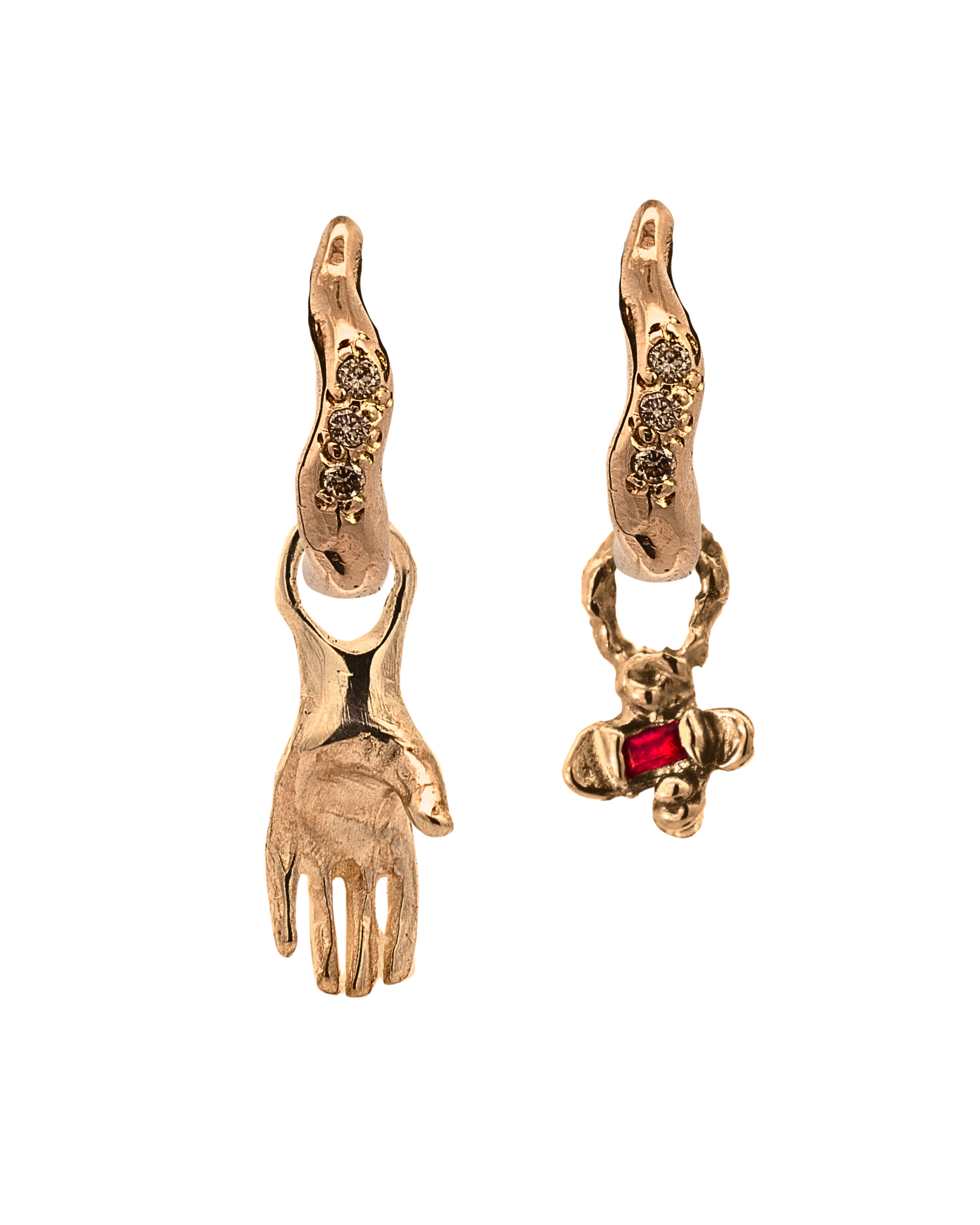 Close-up of left-hand charm showing optional palm-set gemstone