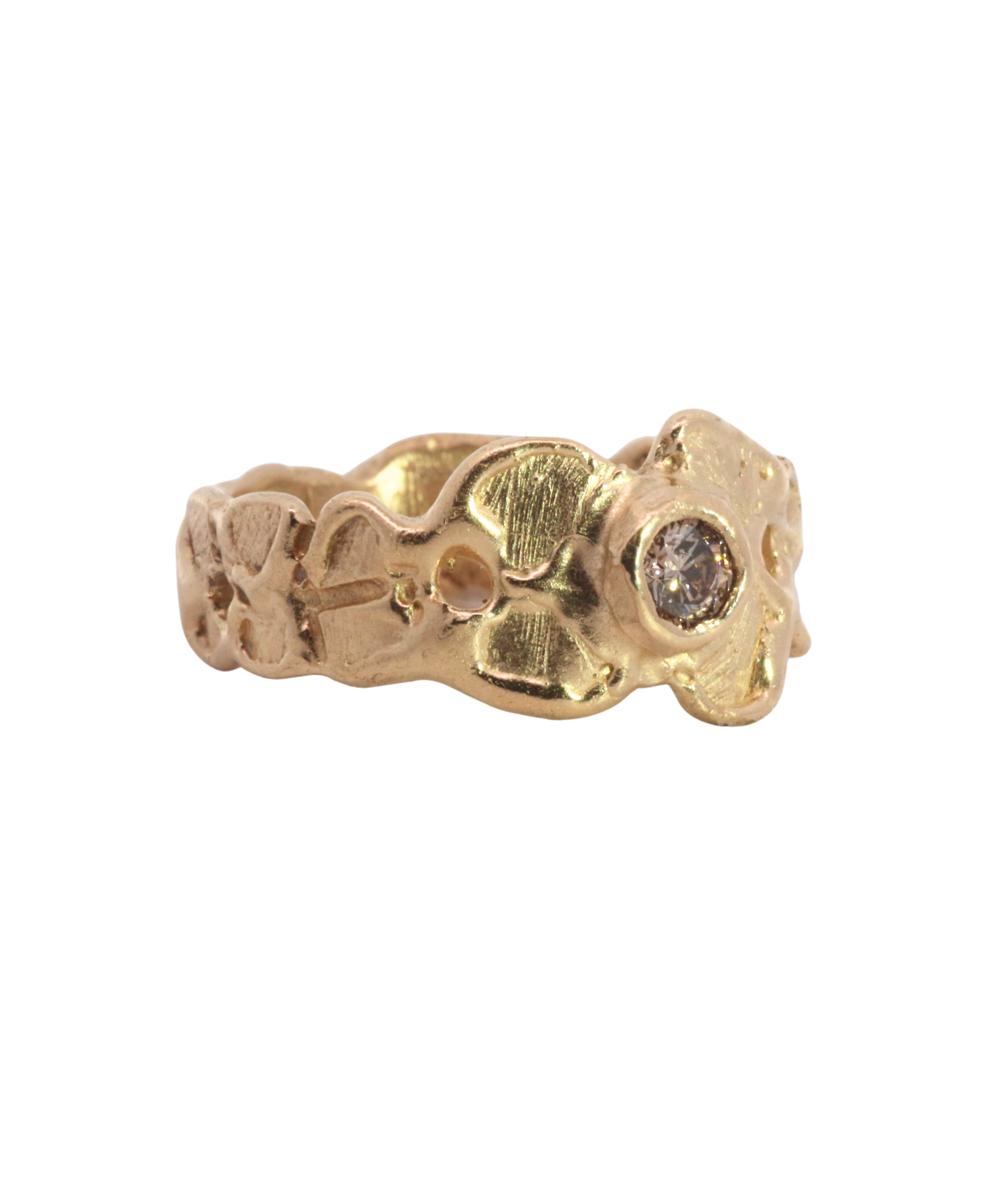 ERNA Ring with Champagne Diamond Round Brilliant 14K scale view, 14K Fairmined gold with champagne diamond