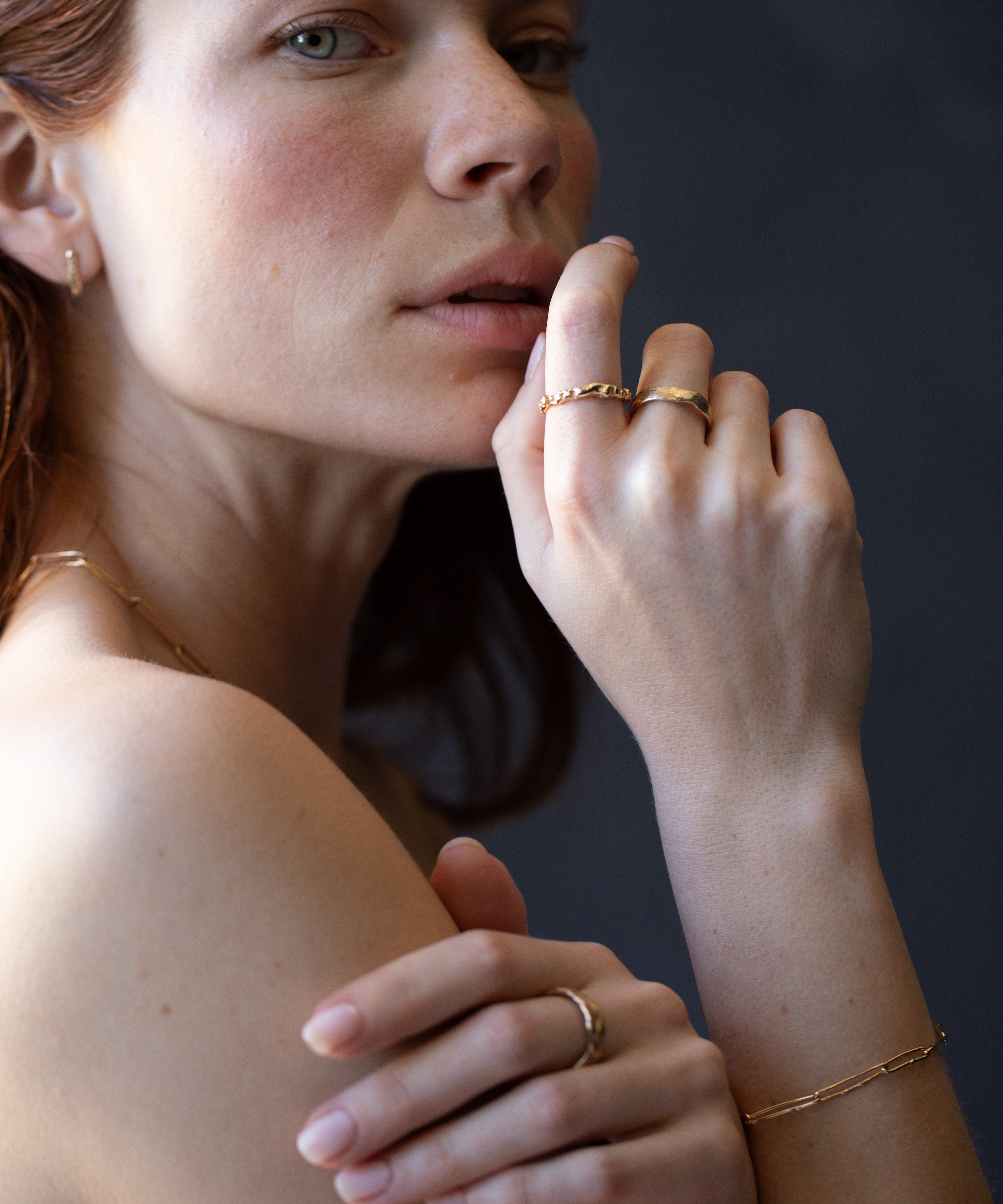 ESPEN Ring worn on hand, sculptural lost wax cast detail