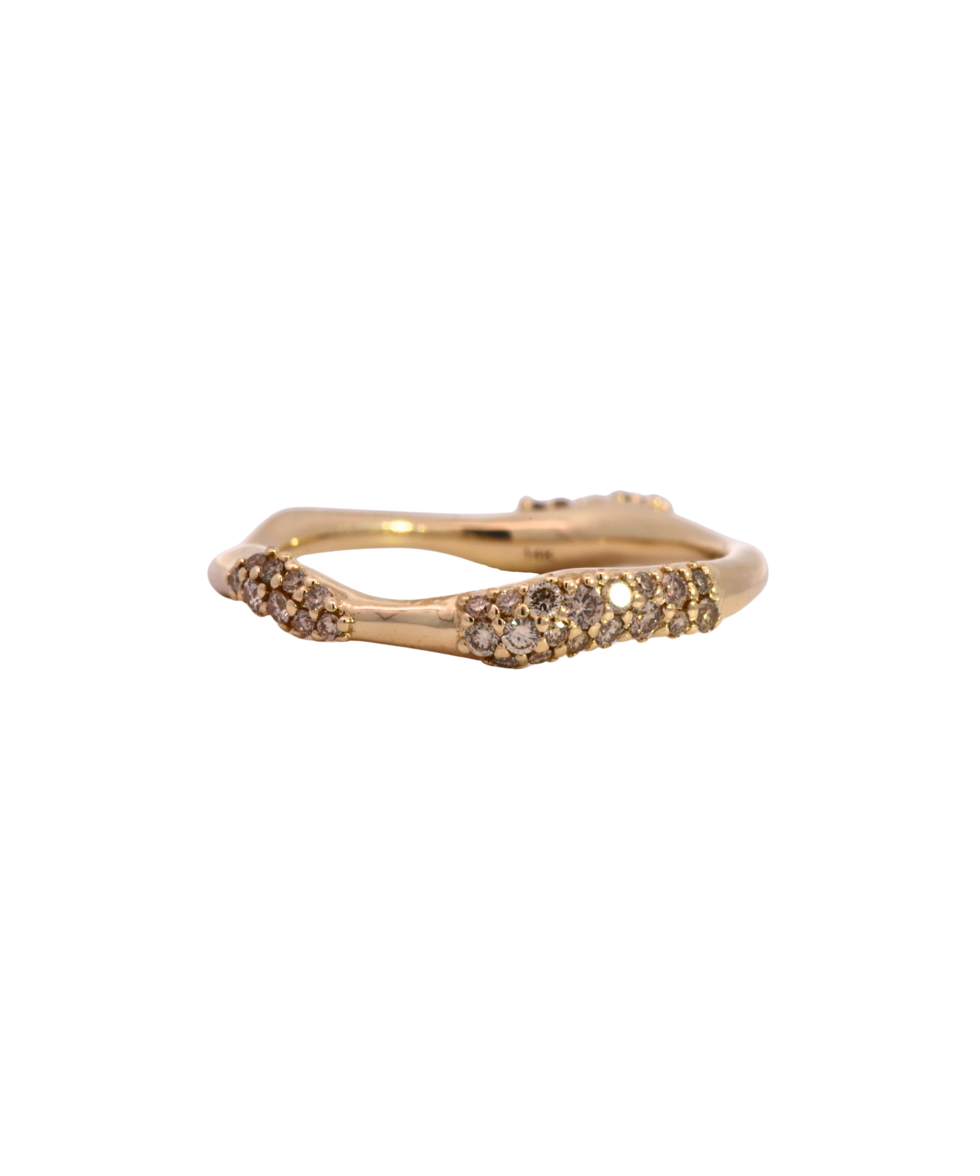 EINAR Stacking Ring in 14K Fairmined gold with diamond pave, hand-carved