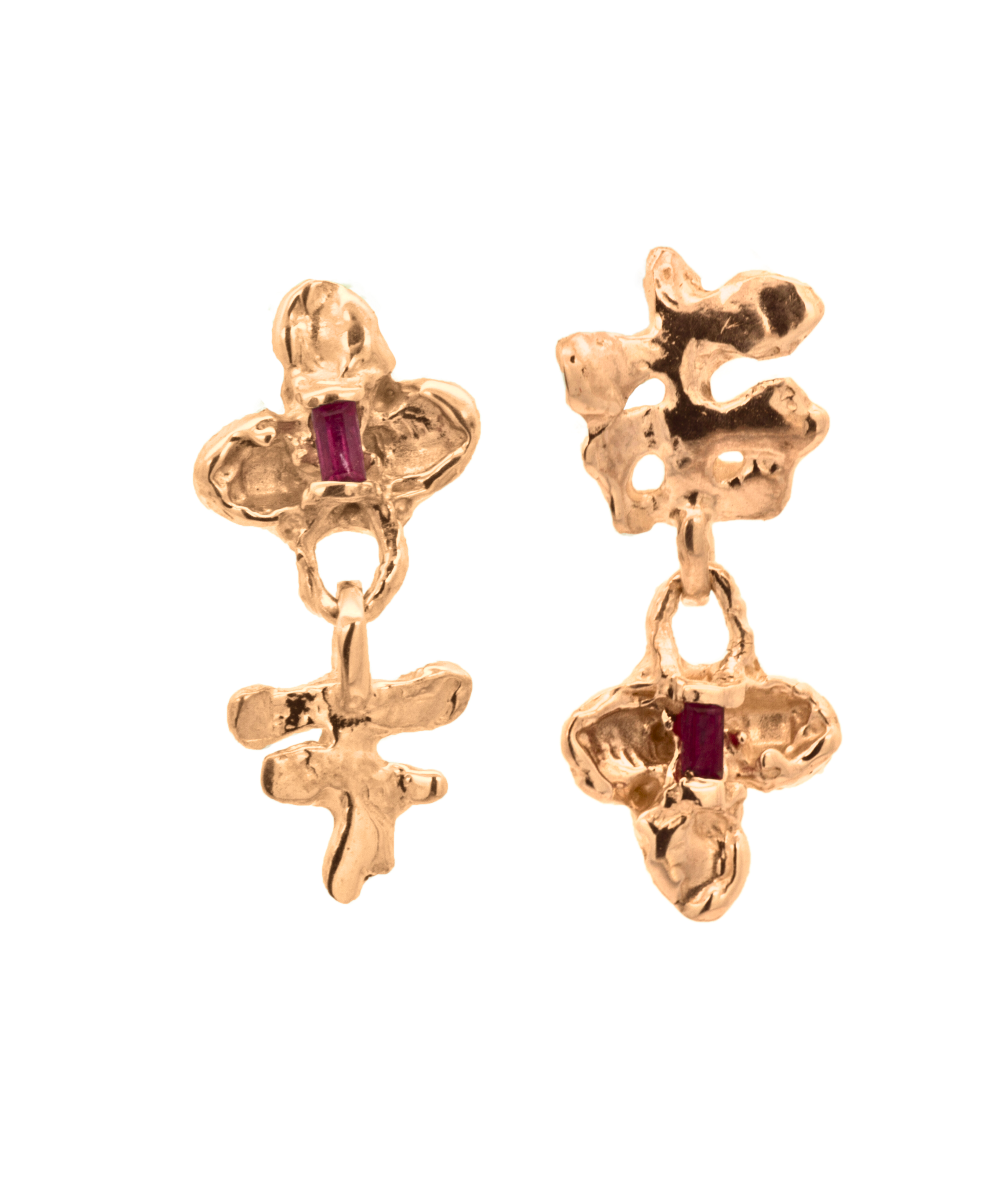 FRIKA Mixer Earrings Pair in 14K Yellow Fairmined Gold with Thai Rubies

