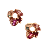 HIBI FÊTE Flower Single Hoop Charm  - 14K Gold + Sapphire, Garnet, Sunstone