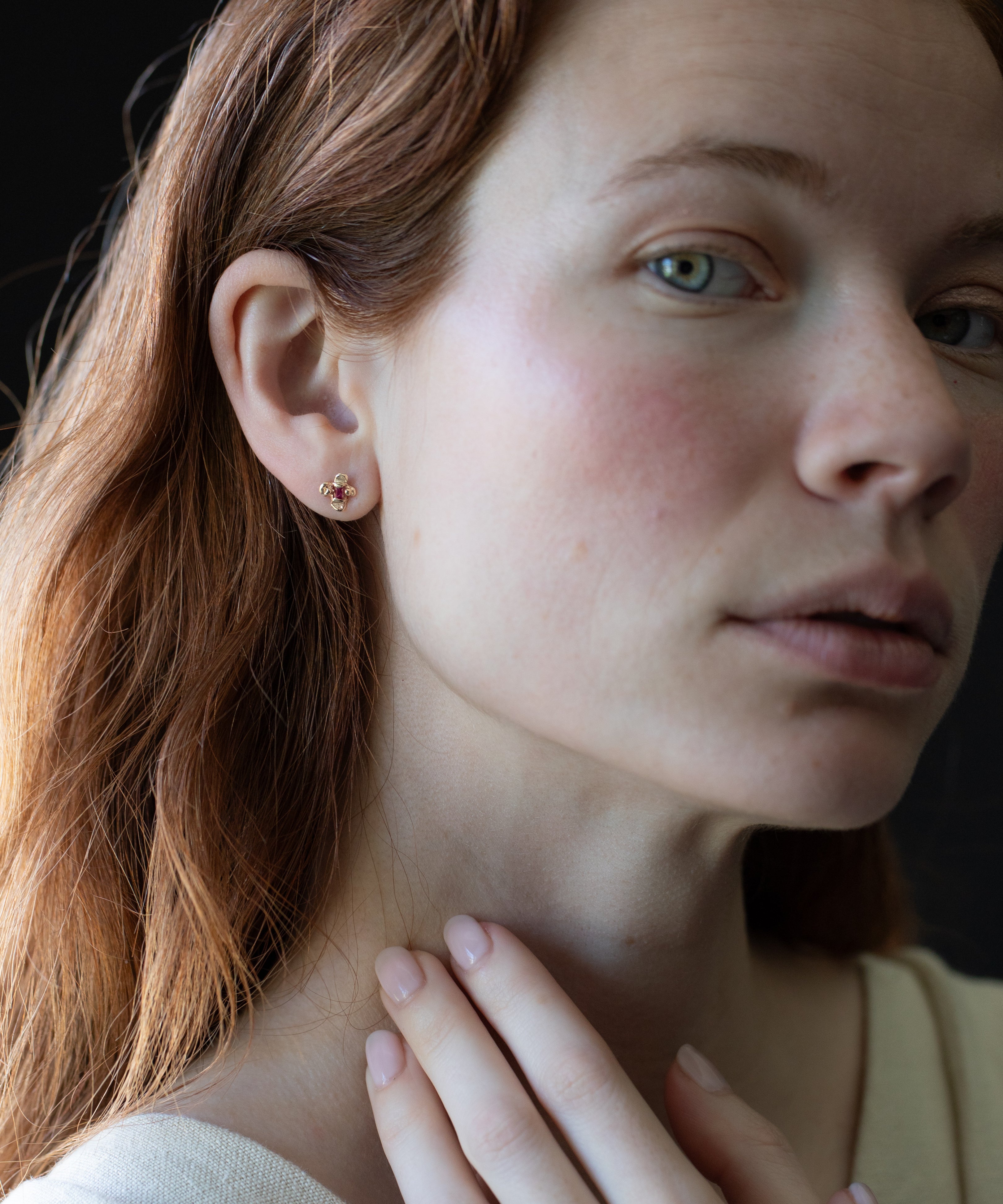 IDUN Gem Flower Earrings Displayed