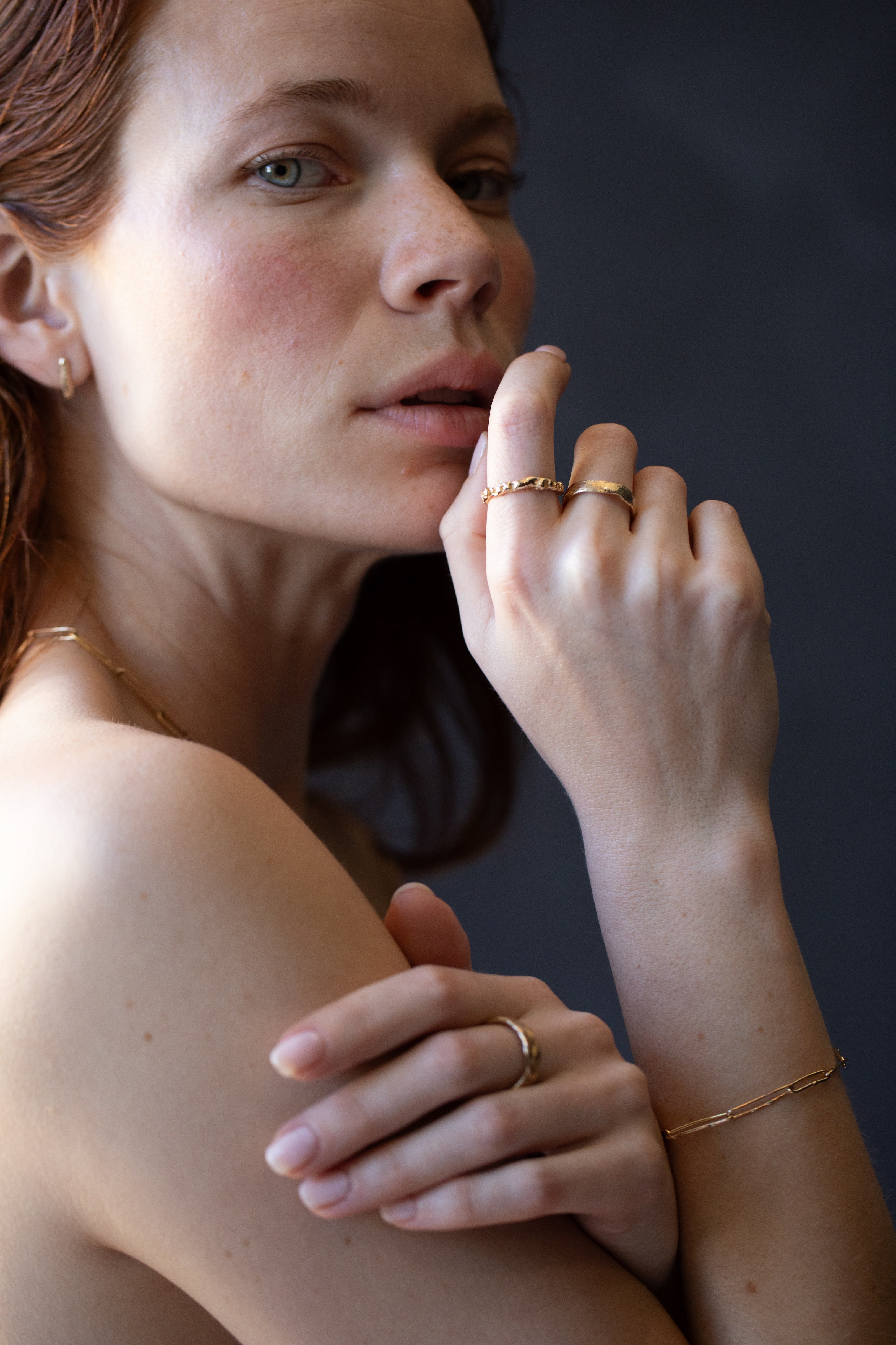 Model Wearing HALLE Ring with Elegant Style