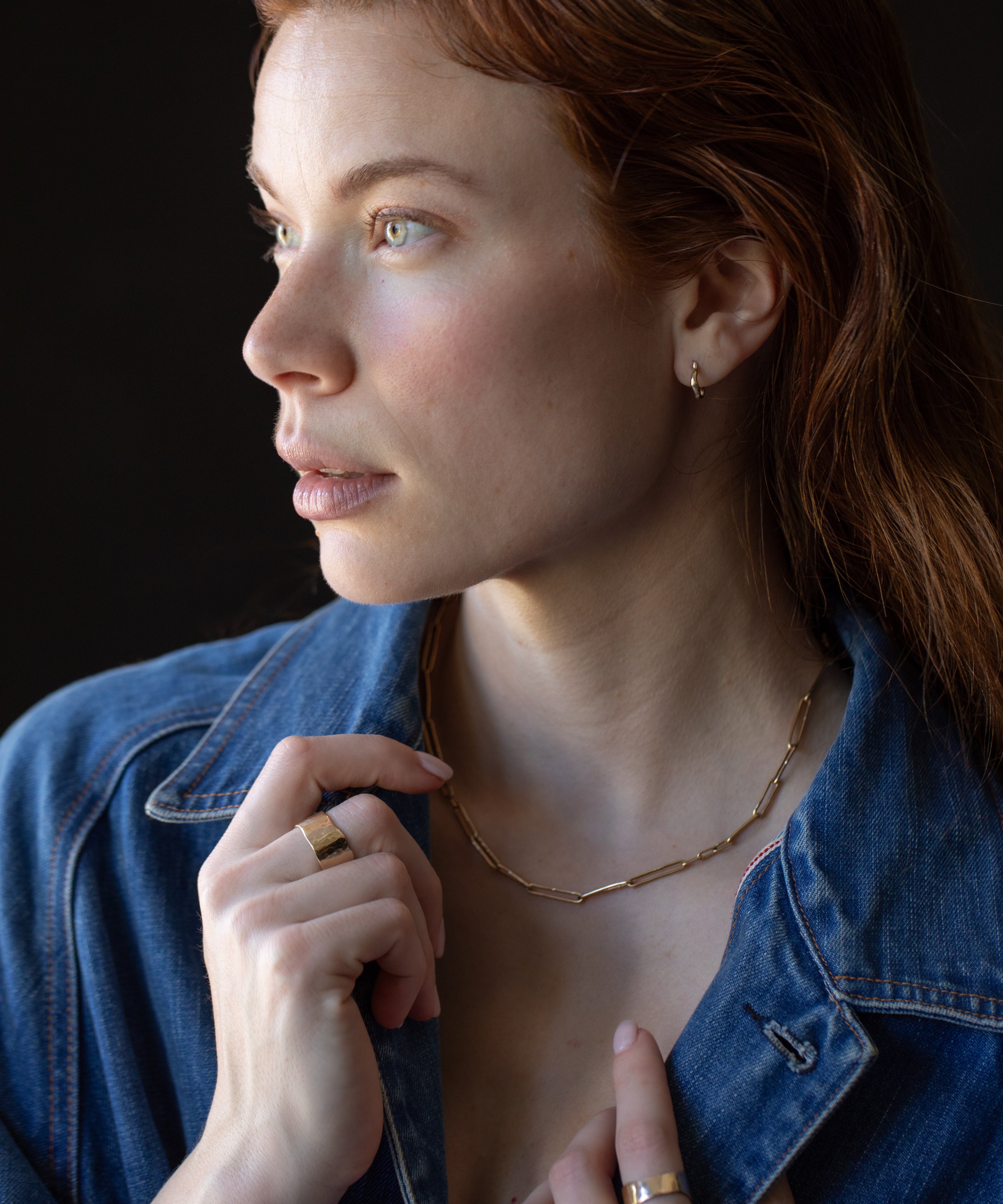 Model Wearing TILDA MINI Huggie Hoops with Personalized Letter Charms
