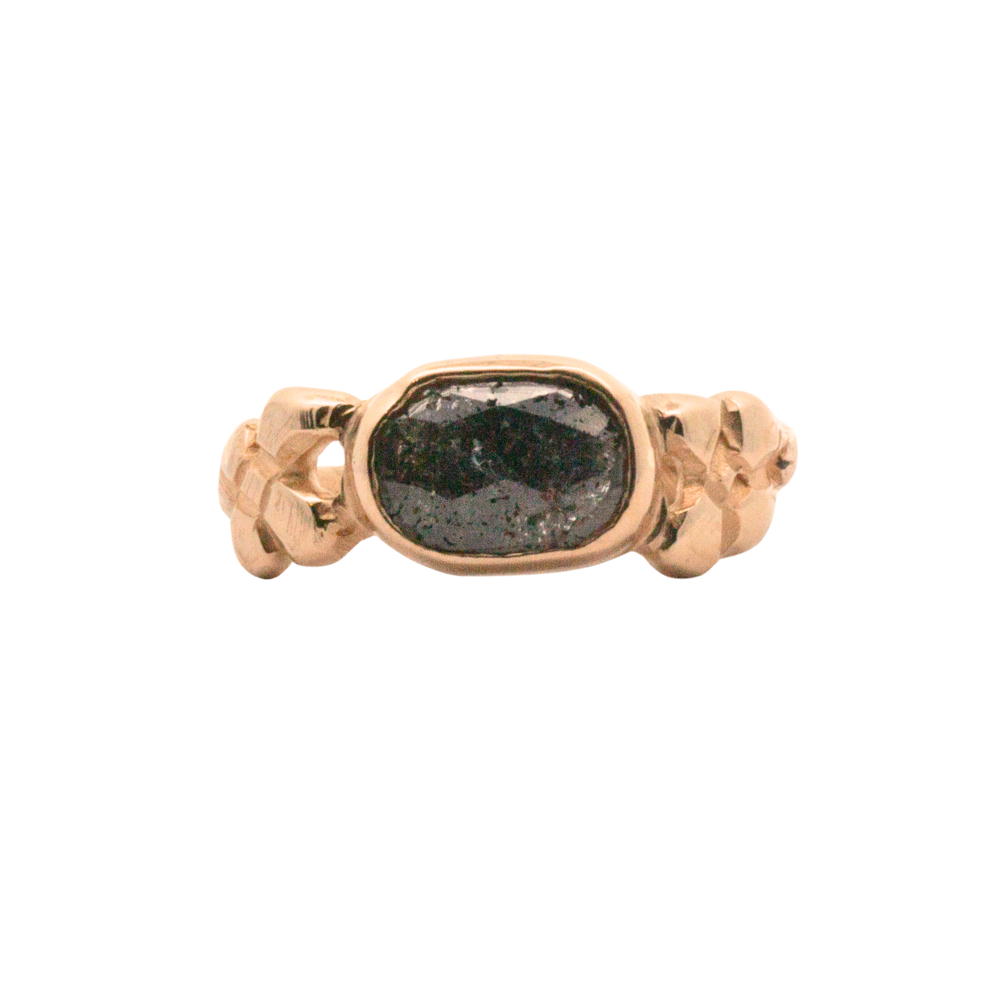 No. 71 OOAK Salt and Pepper Diamond Flower Ring in 14K Fairmined Gold