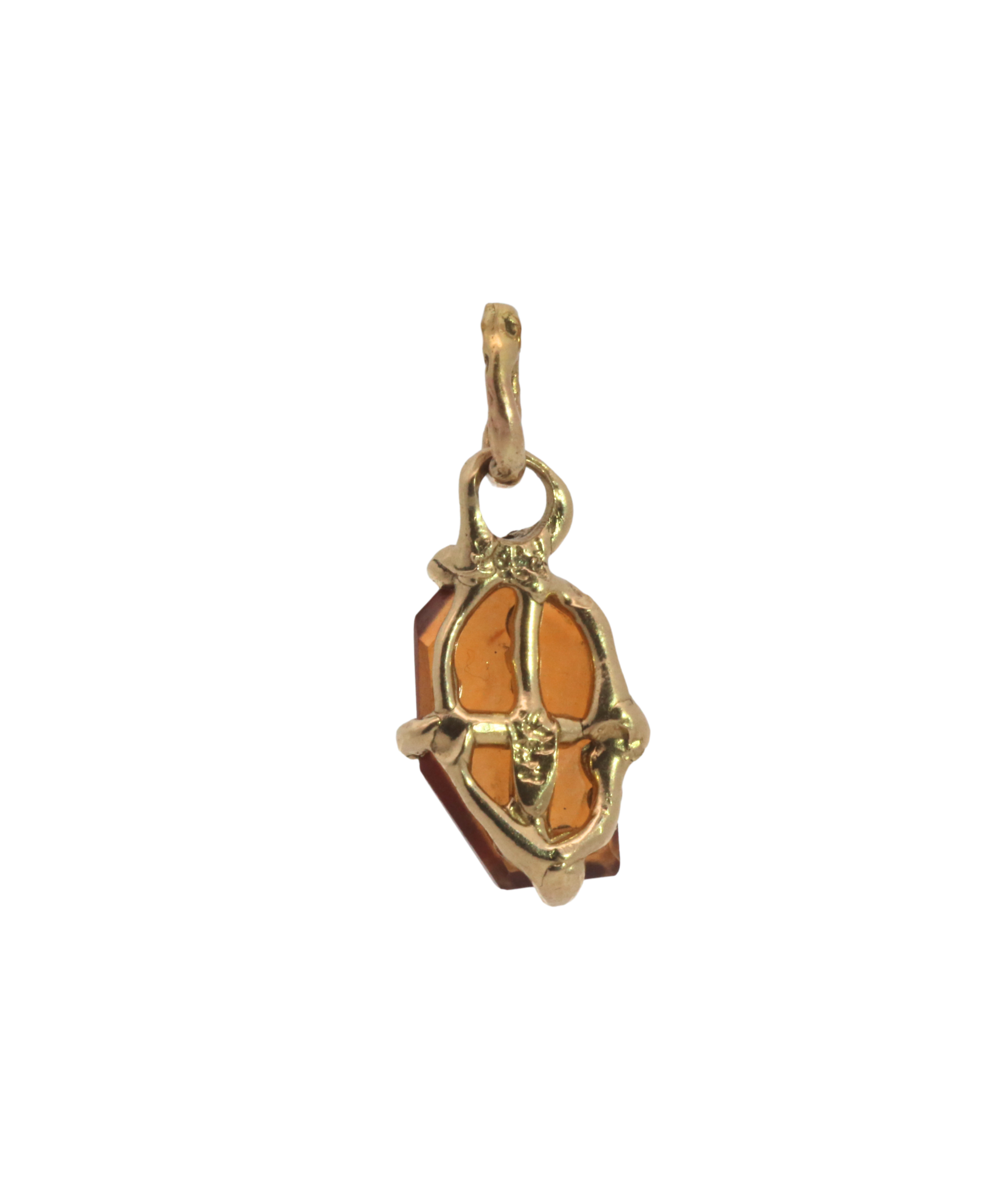 OOAK PORTRAIT Charm in 14K Fairmined gold with hessonite garnet, hand-carved