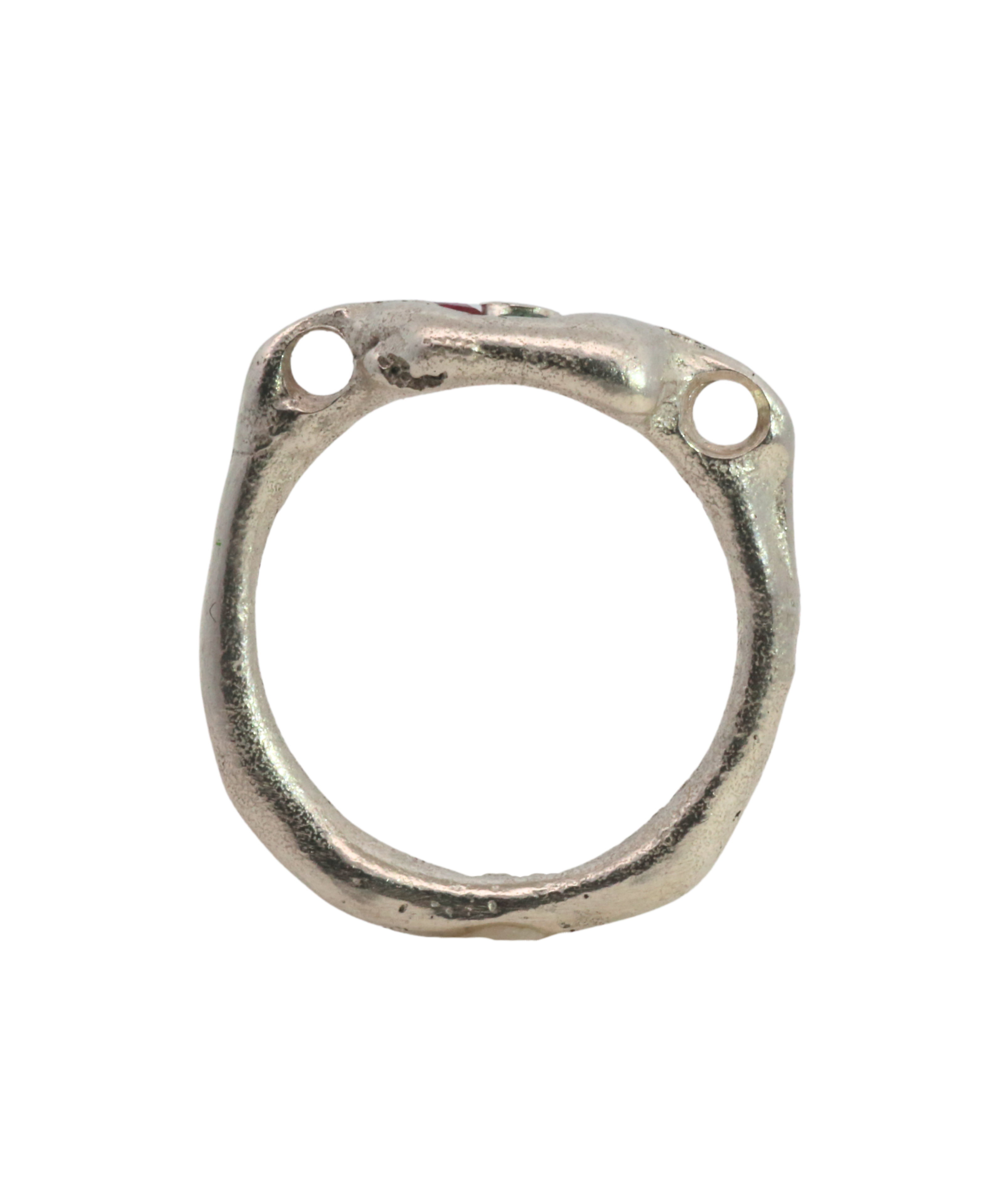 SEB Pinky Ring texture close-up showing sand cast detail, recycled sterling silver
