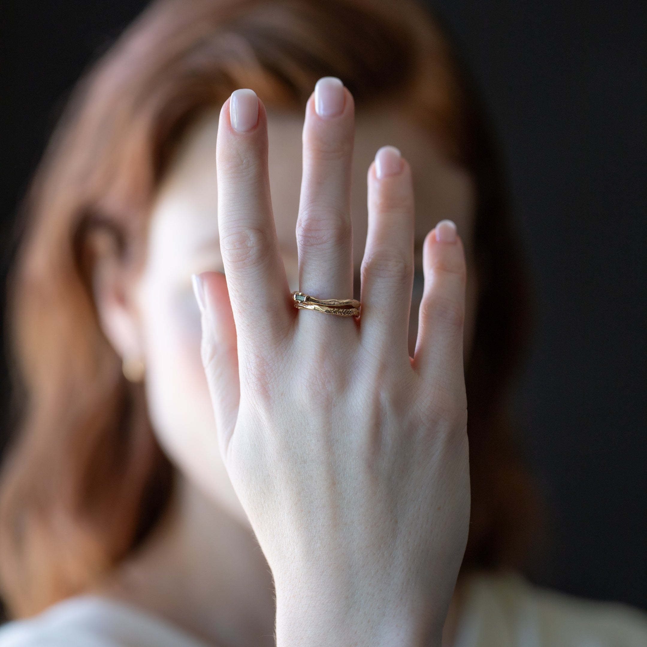 alternative wedding and engagemennt rings lost wax cast in 14k gold.