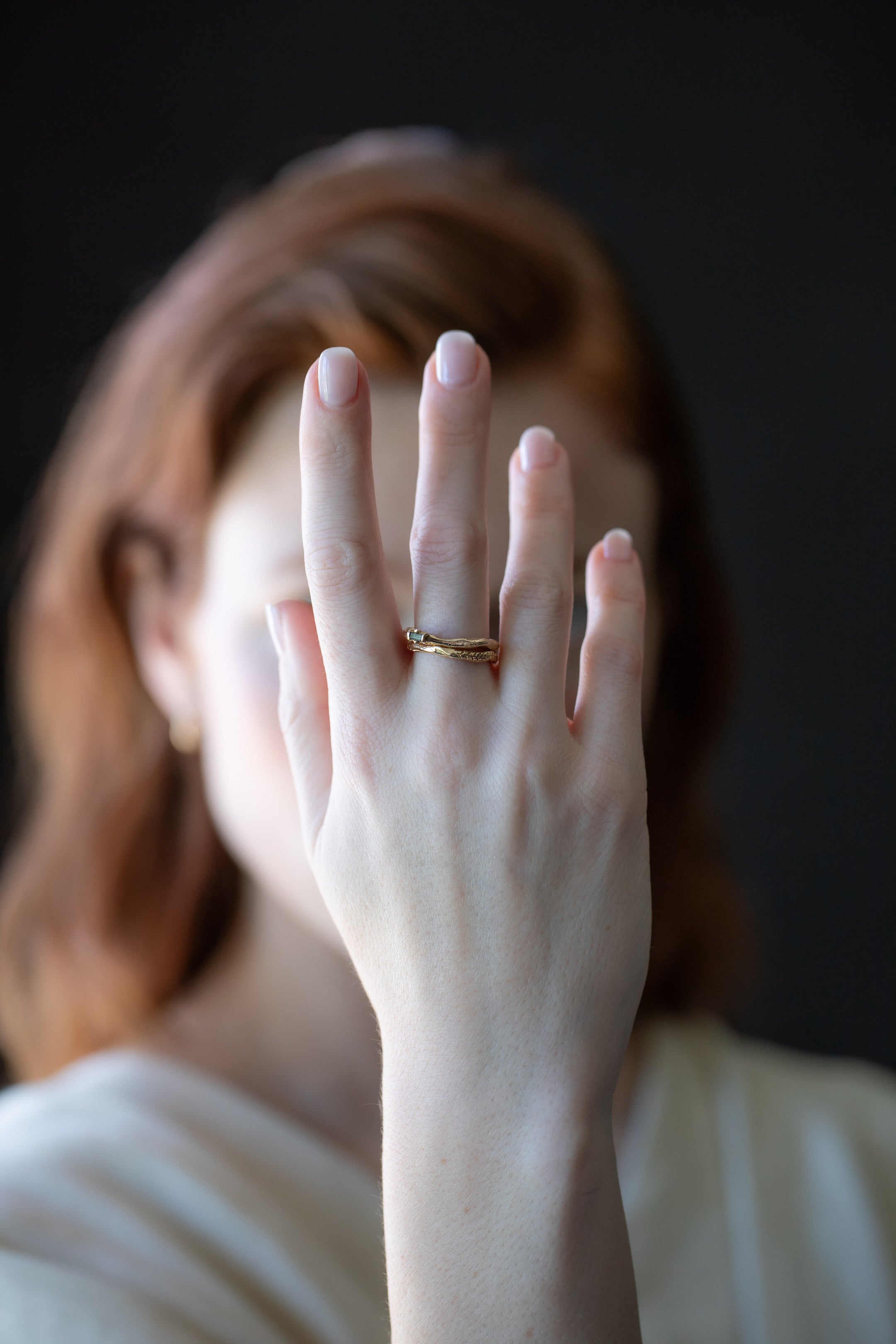 alternative wedding and engagemennt rings lost wax cast in 14k gold.