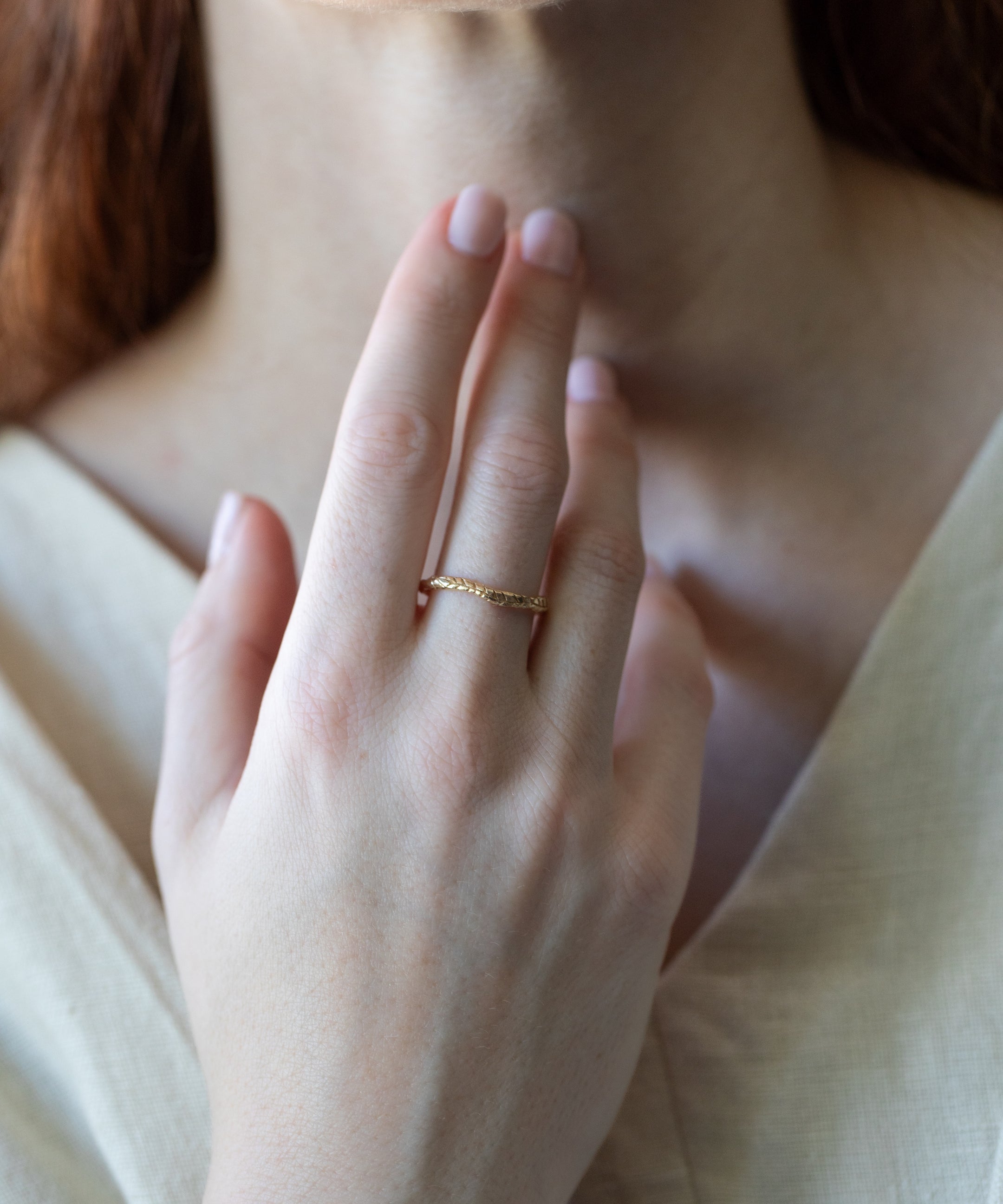CROOKED FERN Ring worn on hand, sculptural lost wax cast detail