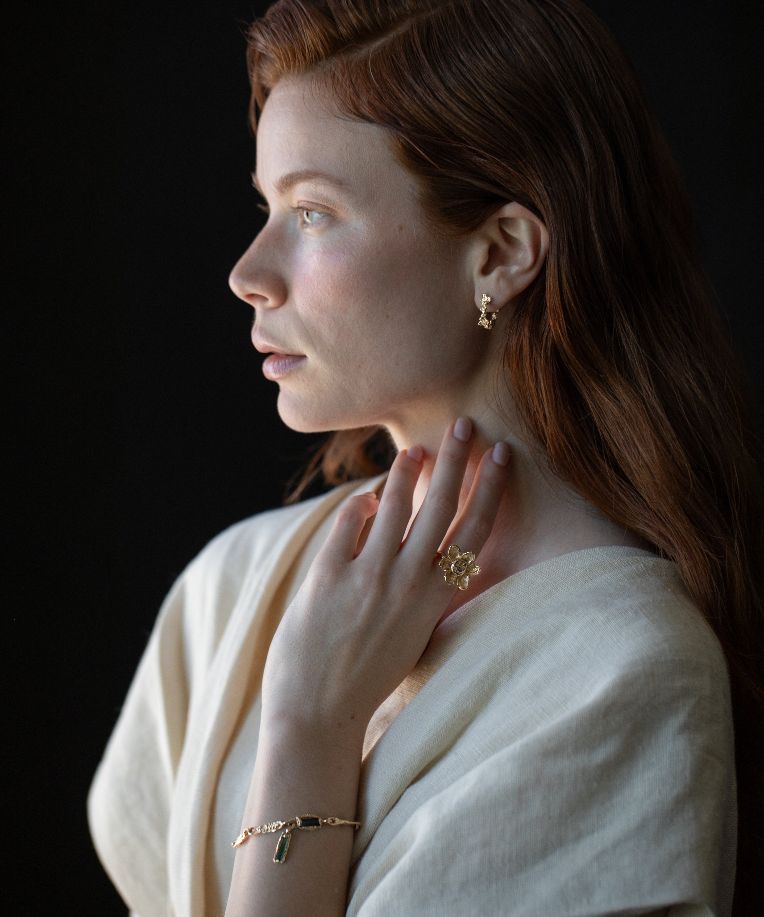 fern and floral carved jewelry cast in 14k fairmined gold