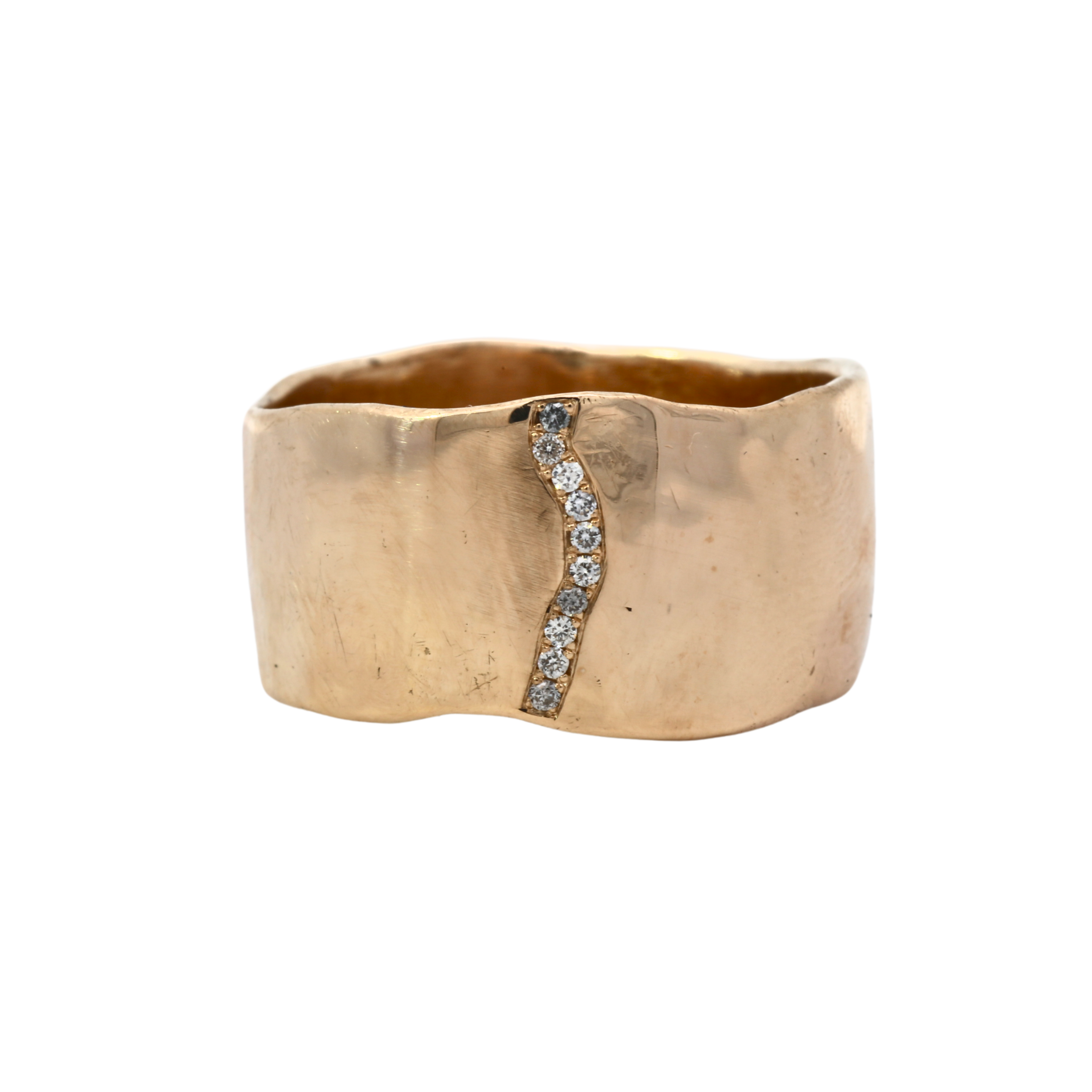 SIGR WATER Wide Band Ring in 14K Fairmined gold with pavé-set salt & pepper diamonds