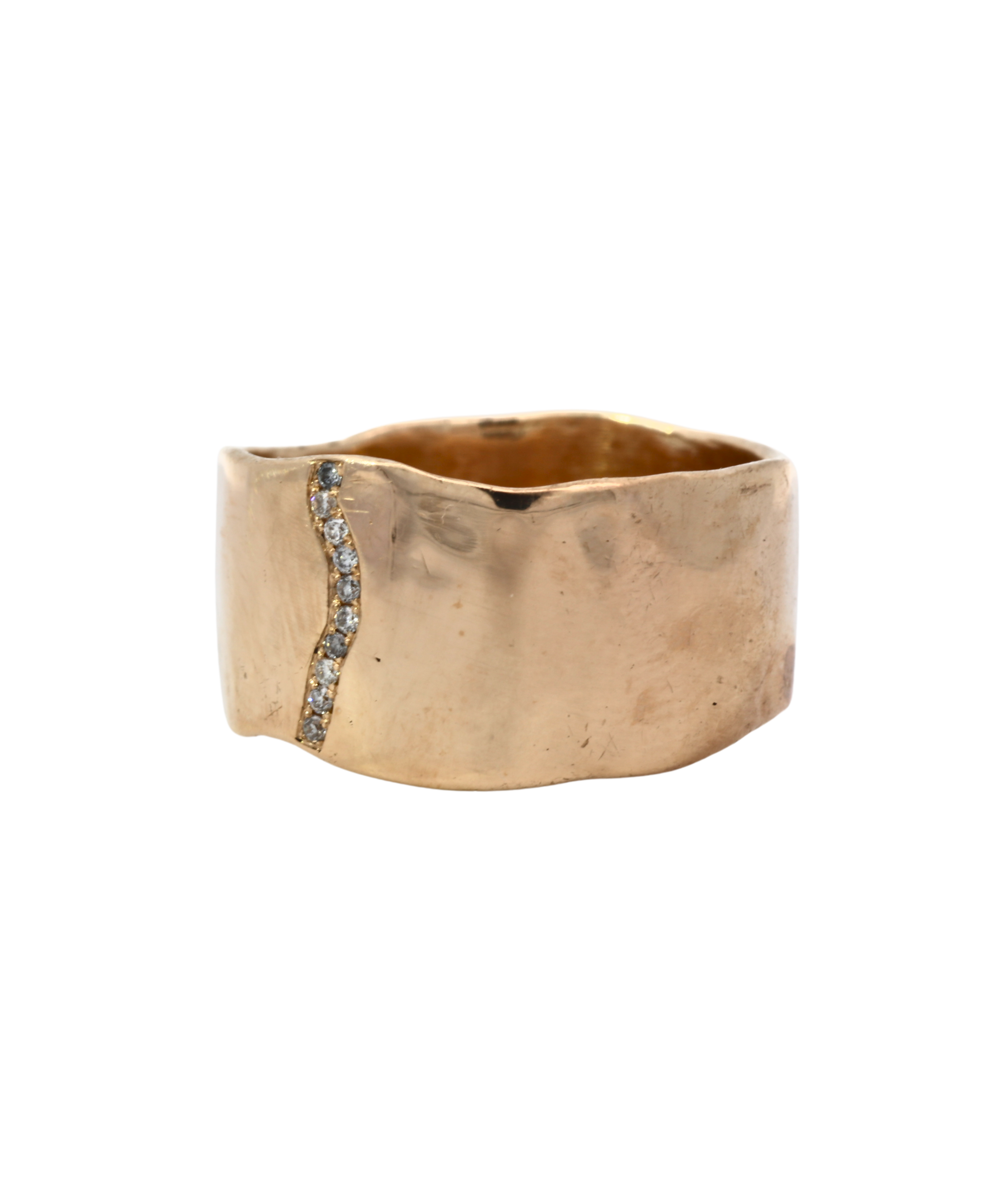 Side view of SIGR WATER Wide Band Ring highlighting pavé diamond line
