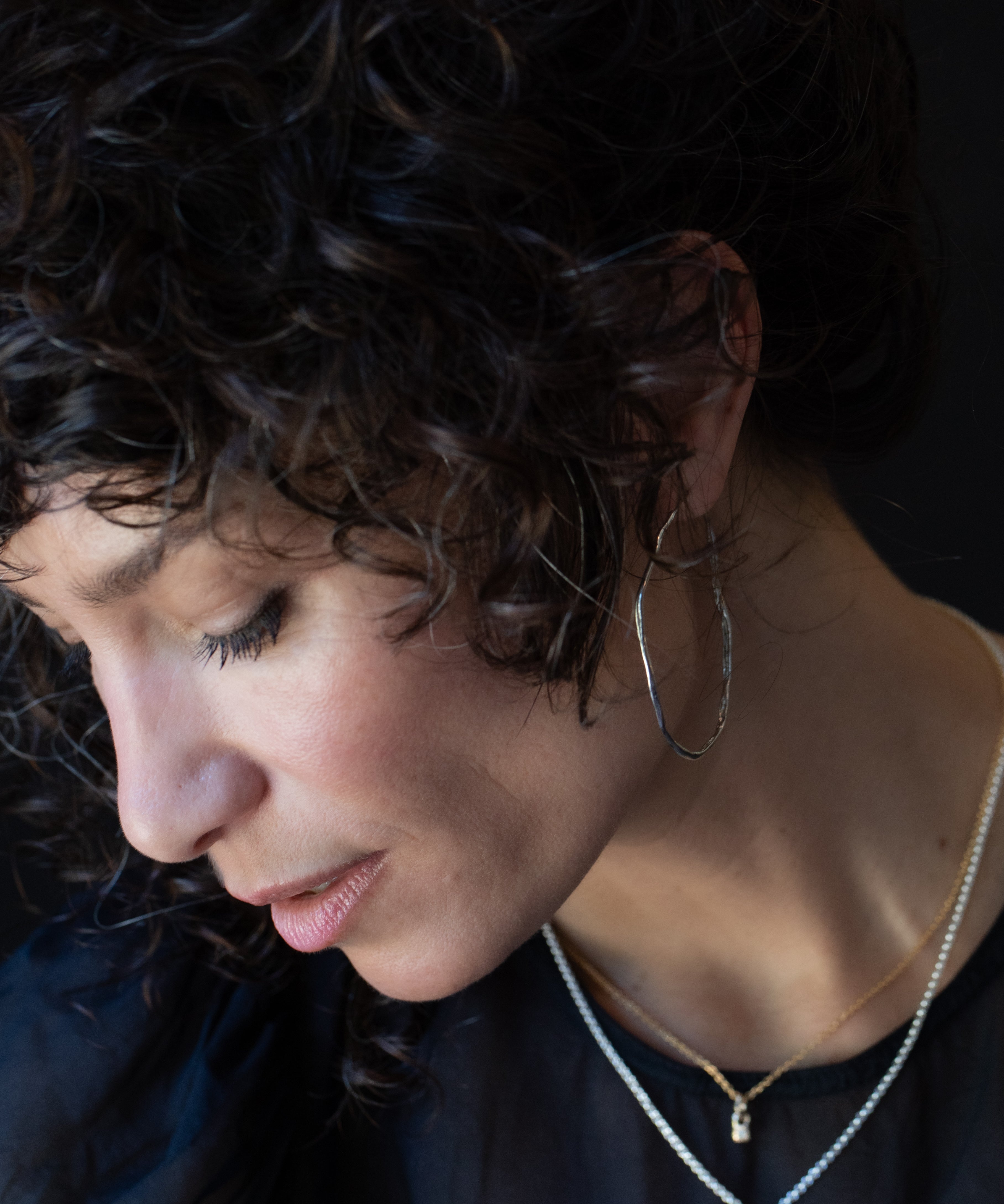 BENNI XL hoops side profile view, recycled sterling silver