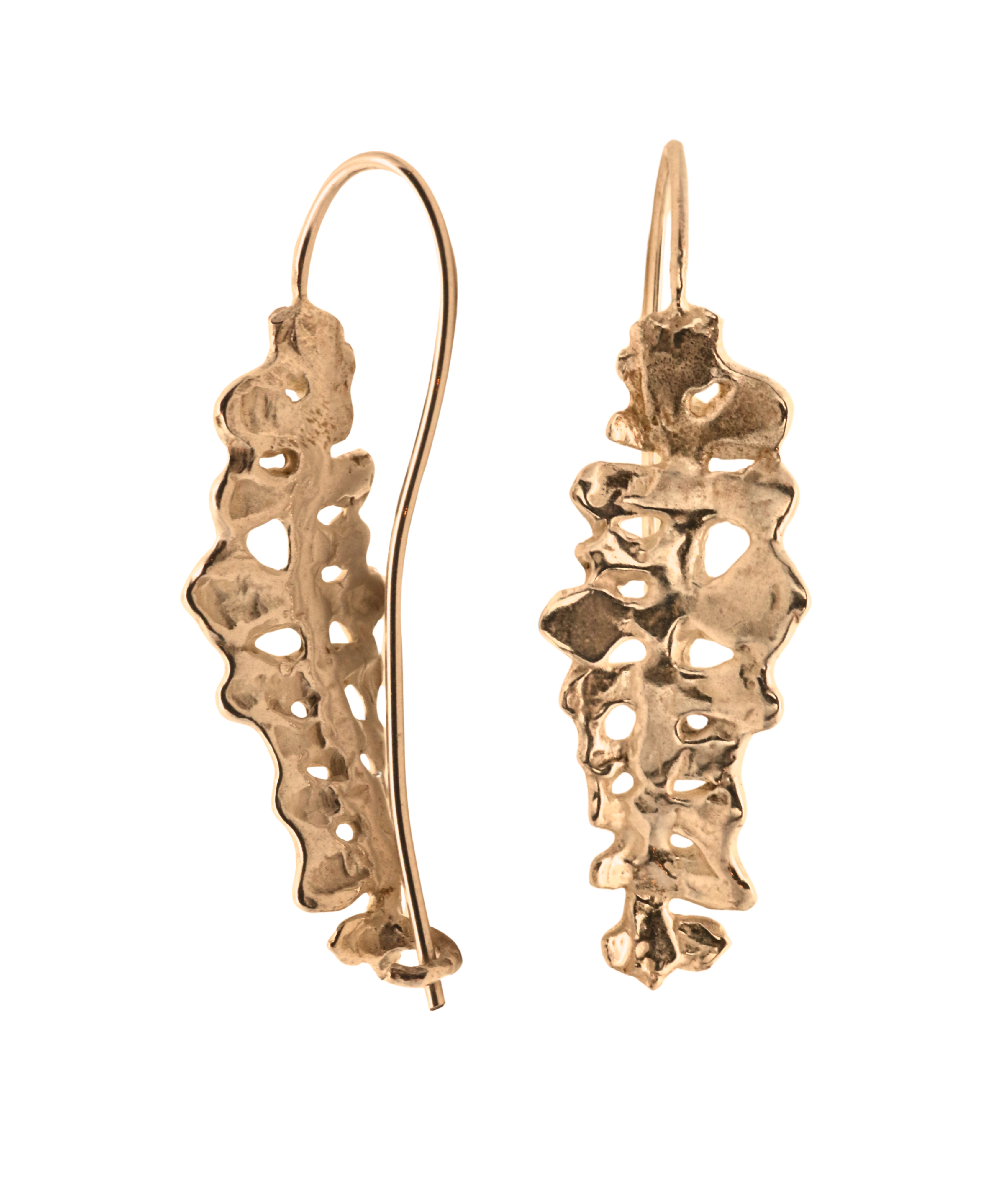 BIG FERN Earrings in 14K Fairmined gold, lost wax cast