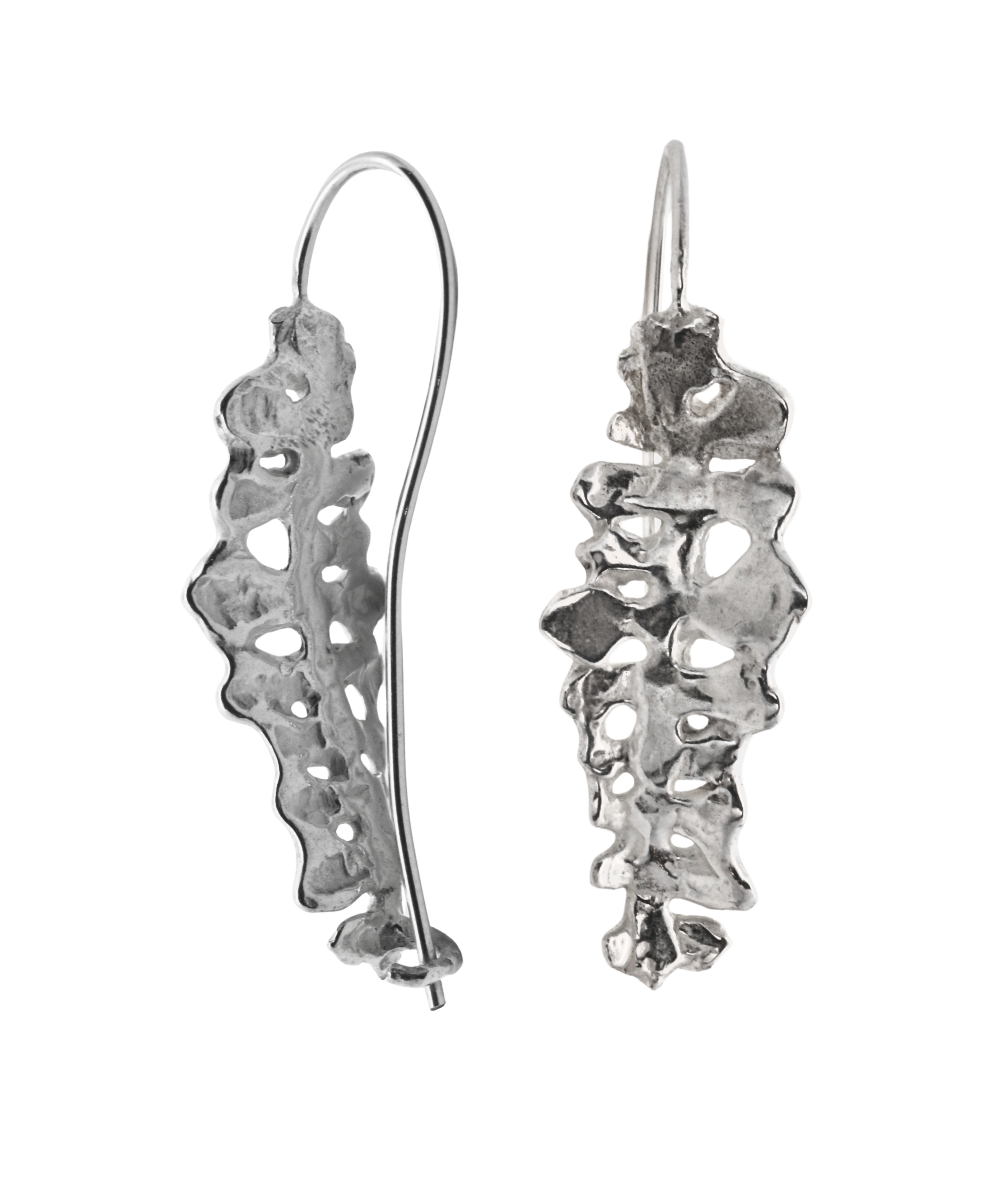 BIG FERN Earrings in recycled sterling silver, lost wax cast