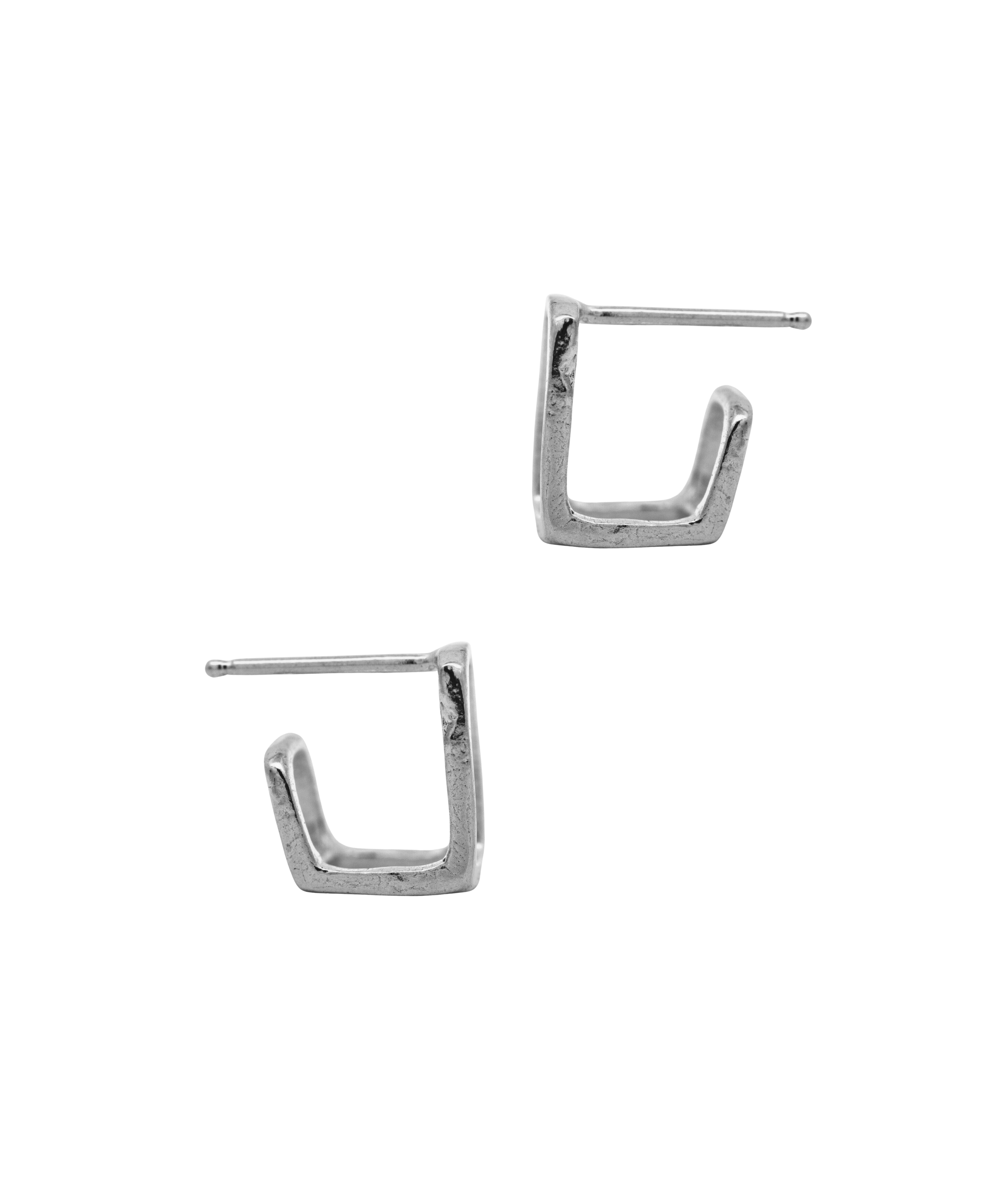 BOX Frame Hoop Earrings side profile view, recycled sterling silver