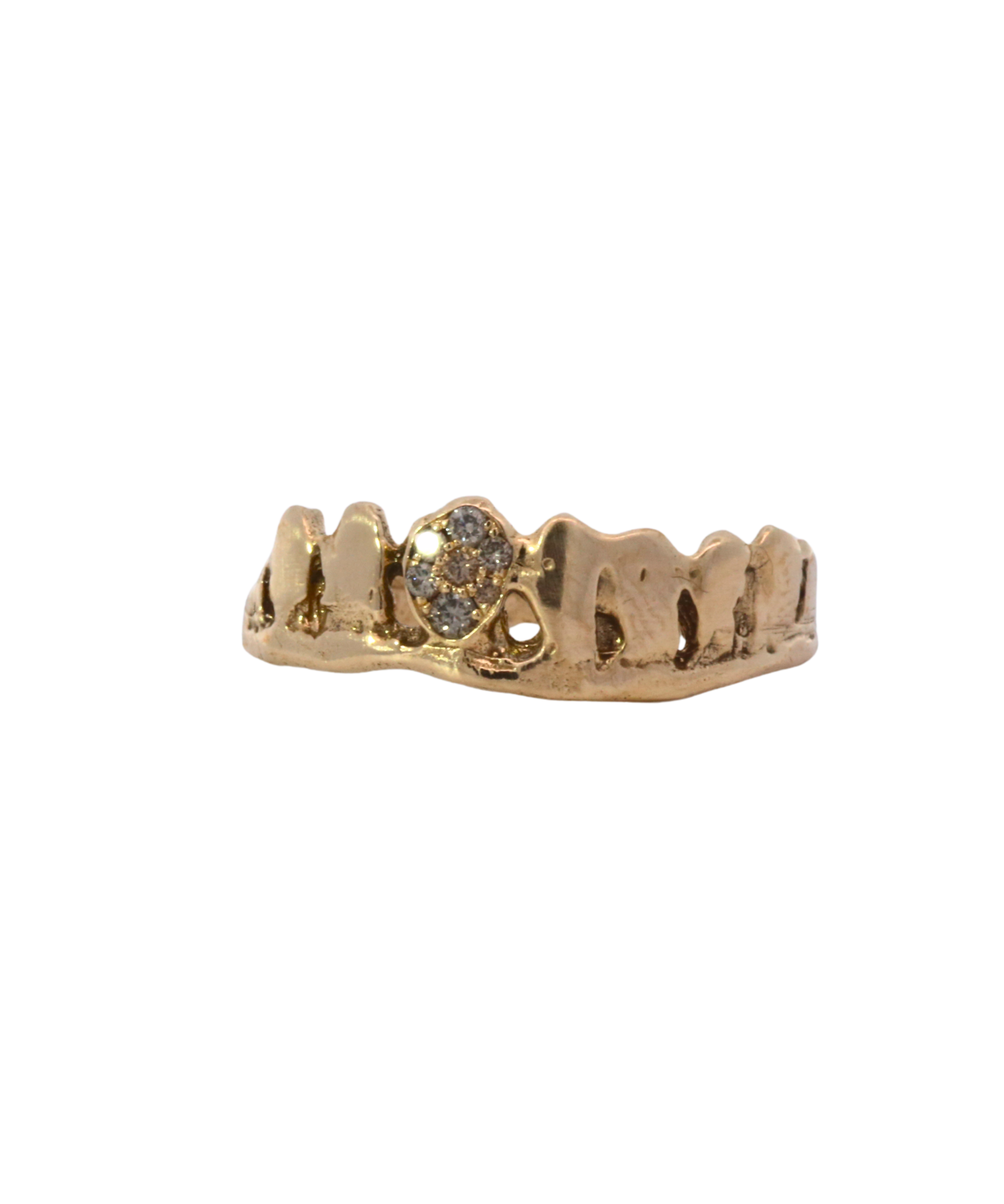 DORTE Crown Stacker Ring in 14K Fairmined gold with diamond pave, lost wax cast