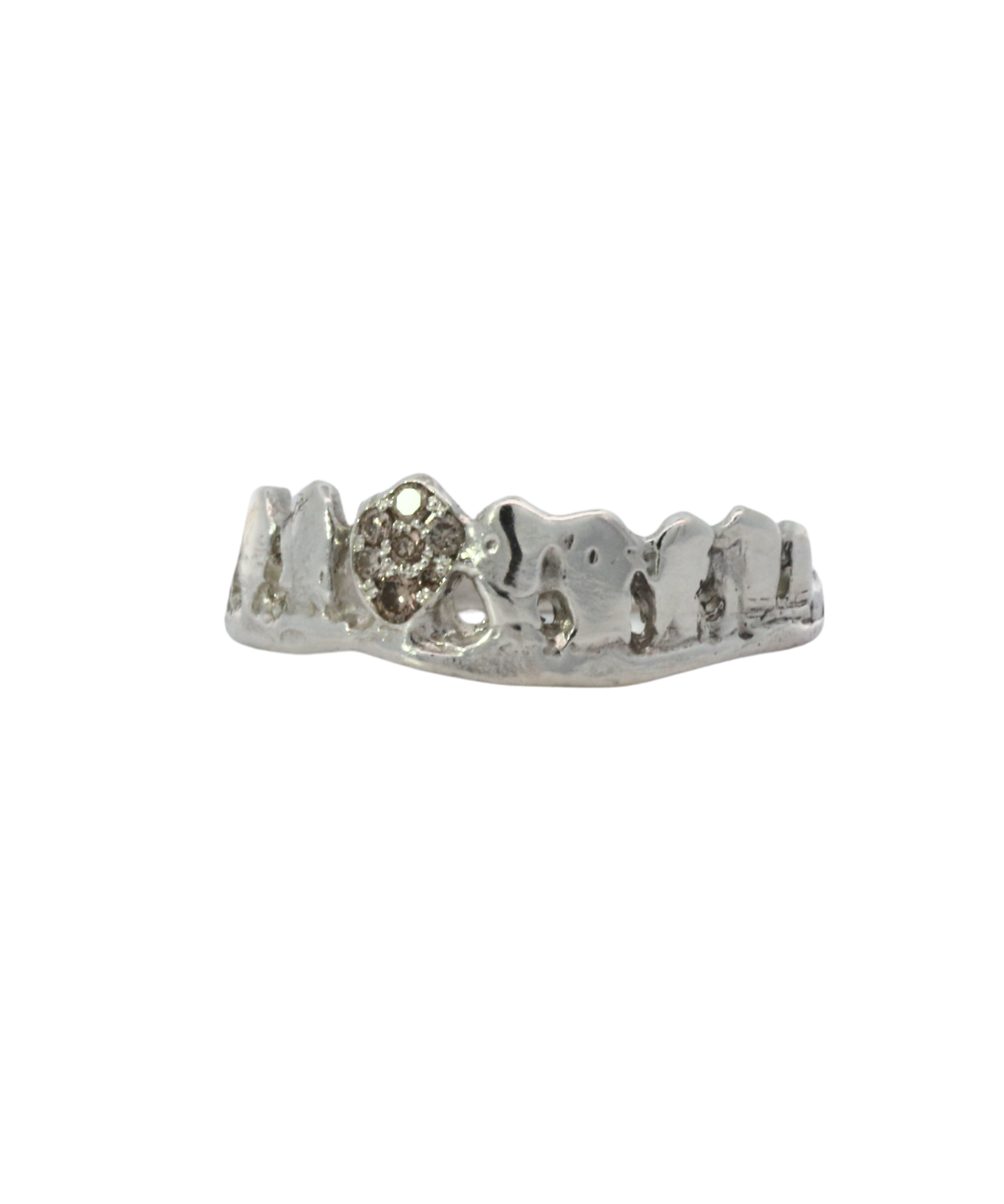 DORTE Crown Stacker Ring in recycled sterling silver with diamond pave, lost wax cast