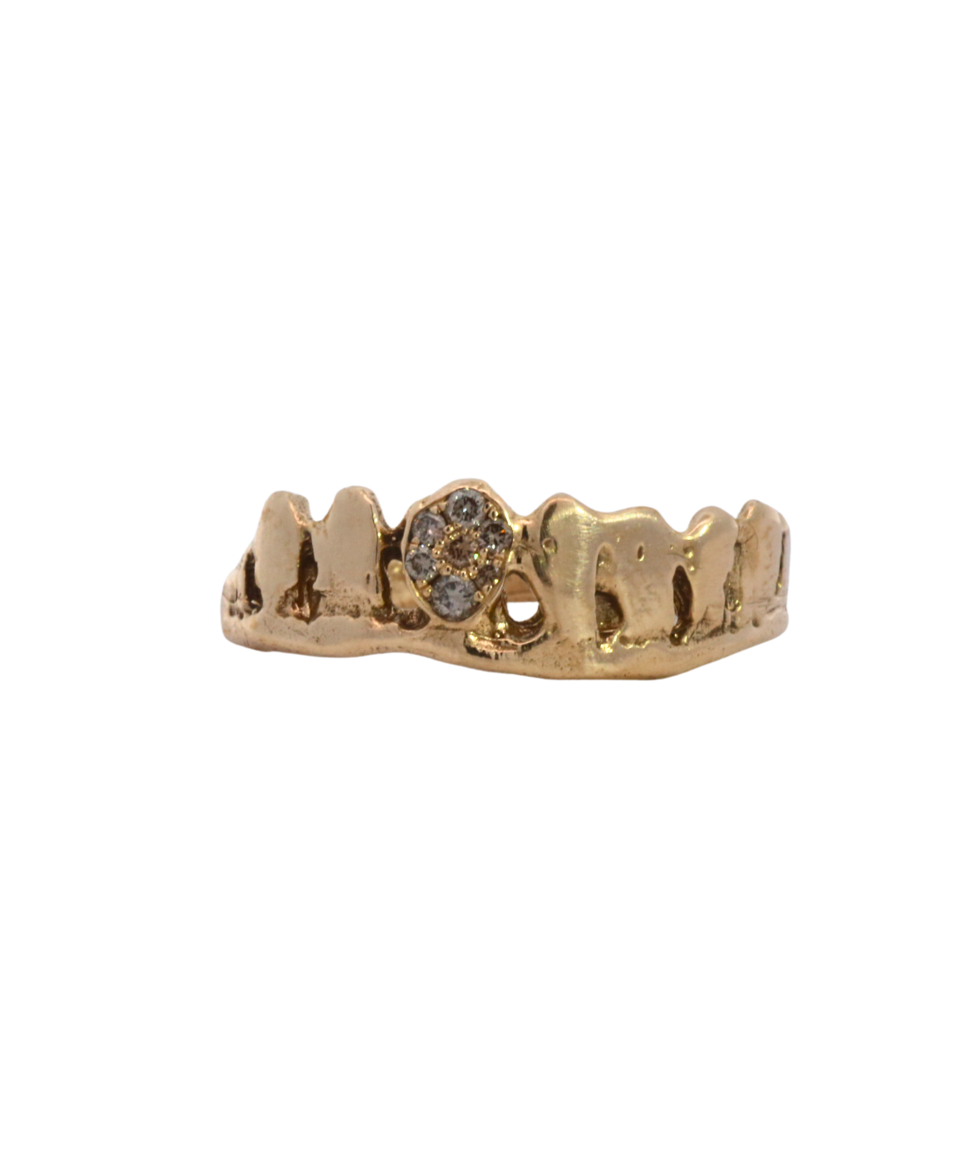 DORTE Crown Stacker Ring scale view, 14K Fairmined gold with diamond pave