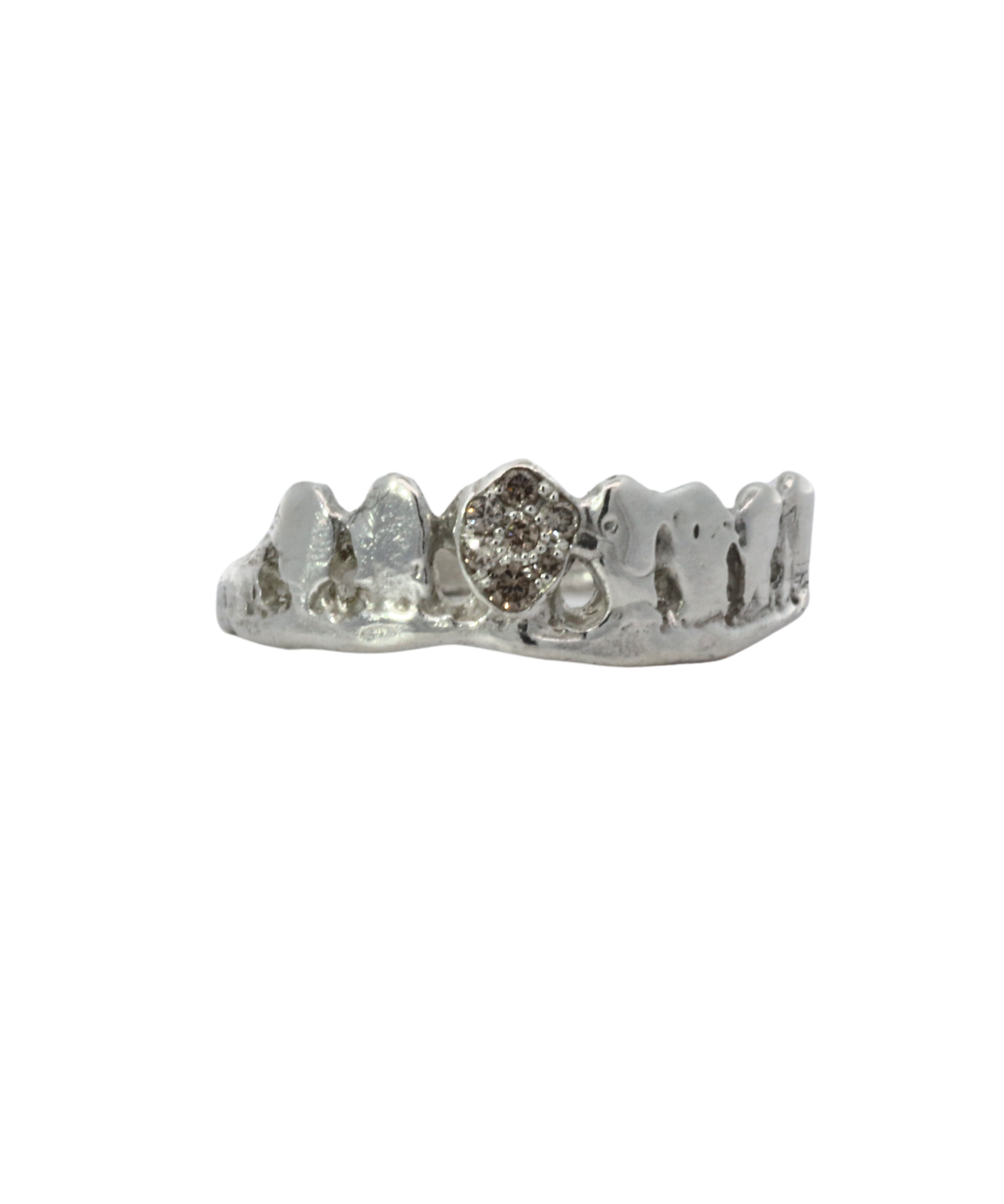 DORTE Crown Stacker Ring worn on hand, recycled sterling silver