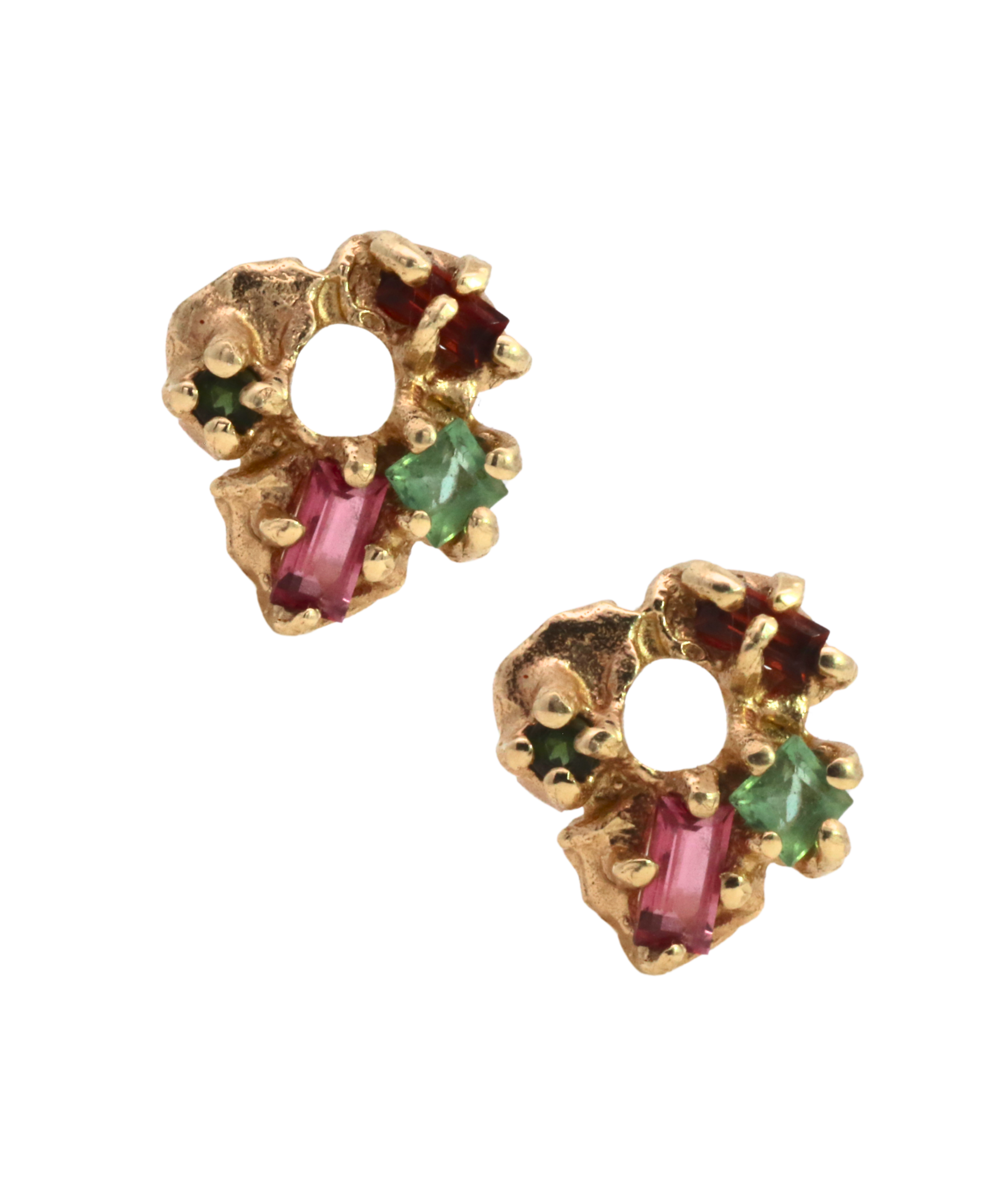 HIBI FÊTE Flower Hoop Charms for Tilda Hoop Earrings in 14K Fairmined gold with sapphire and ruby, lost wax cast