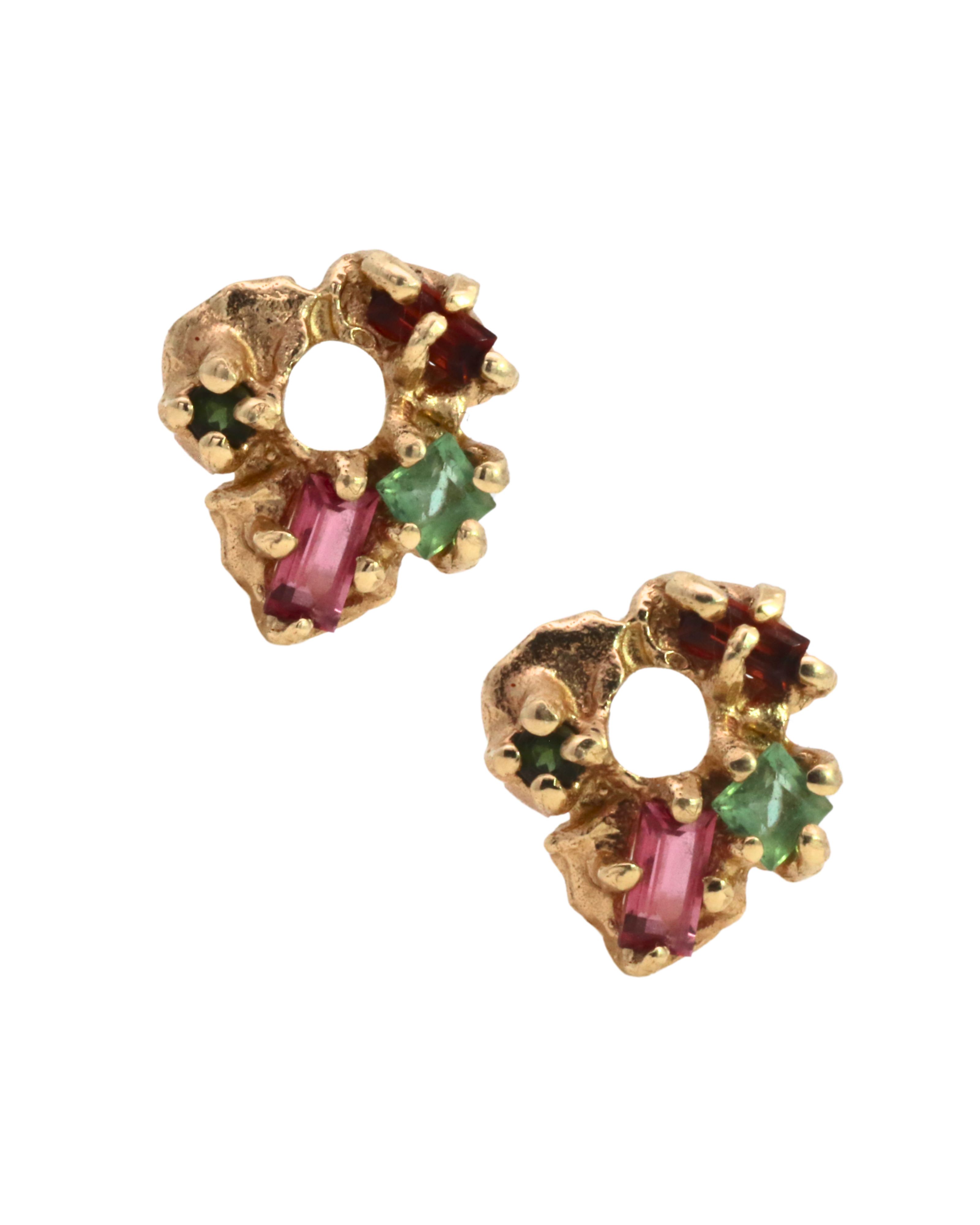 HIBI FÊTE Flower Hoop Charms for Tilda Hoop Earrings in 14K Fairmined gold with sapphire and ruby, lost wax cast