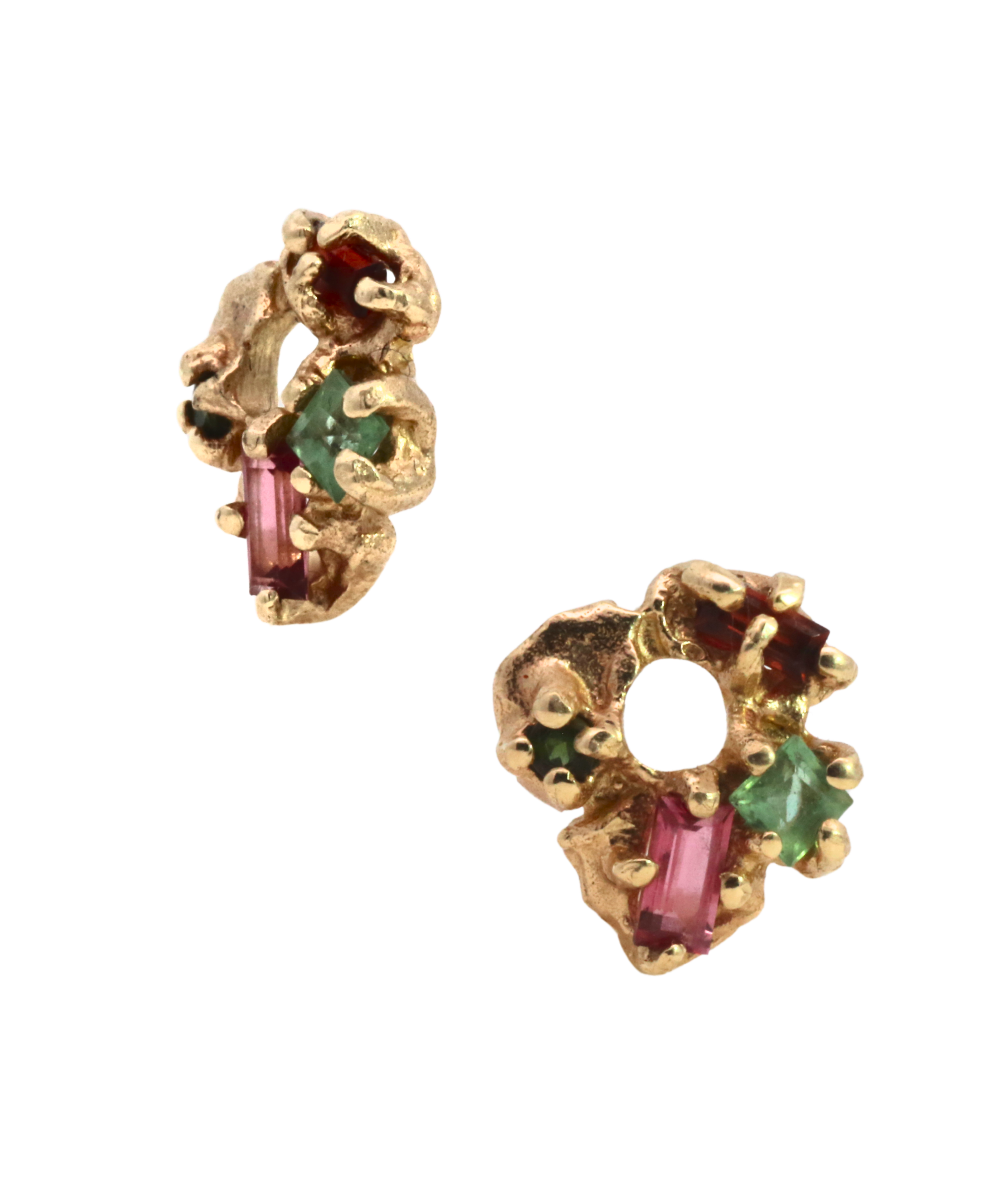 HIBI FÊTE Flower Hoop Charms for Tilda Hoop Earrings worn on ear, 14K Fairmined gold
