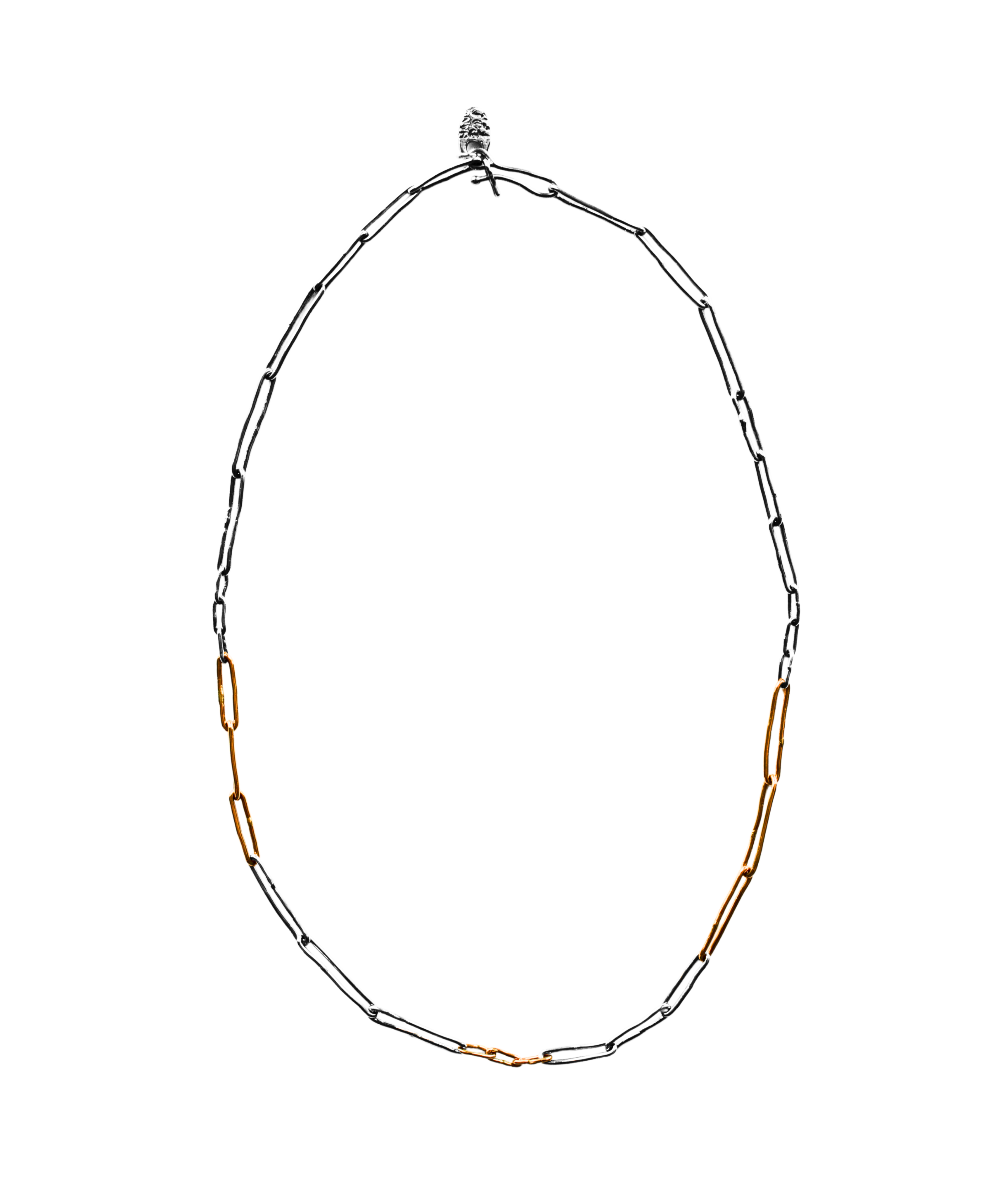 JONSI Slub Link Chain Necklace in sterling silver and 14K gold, hand-carved