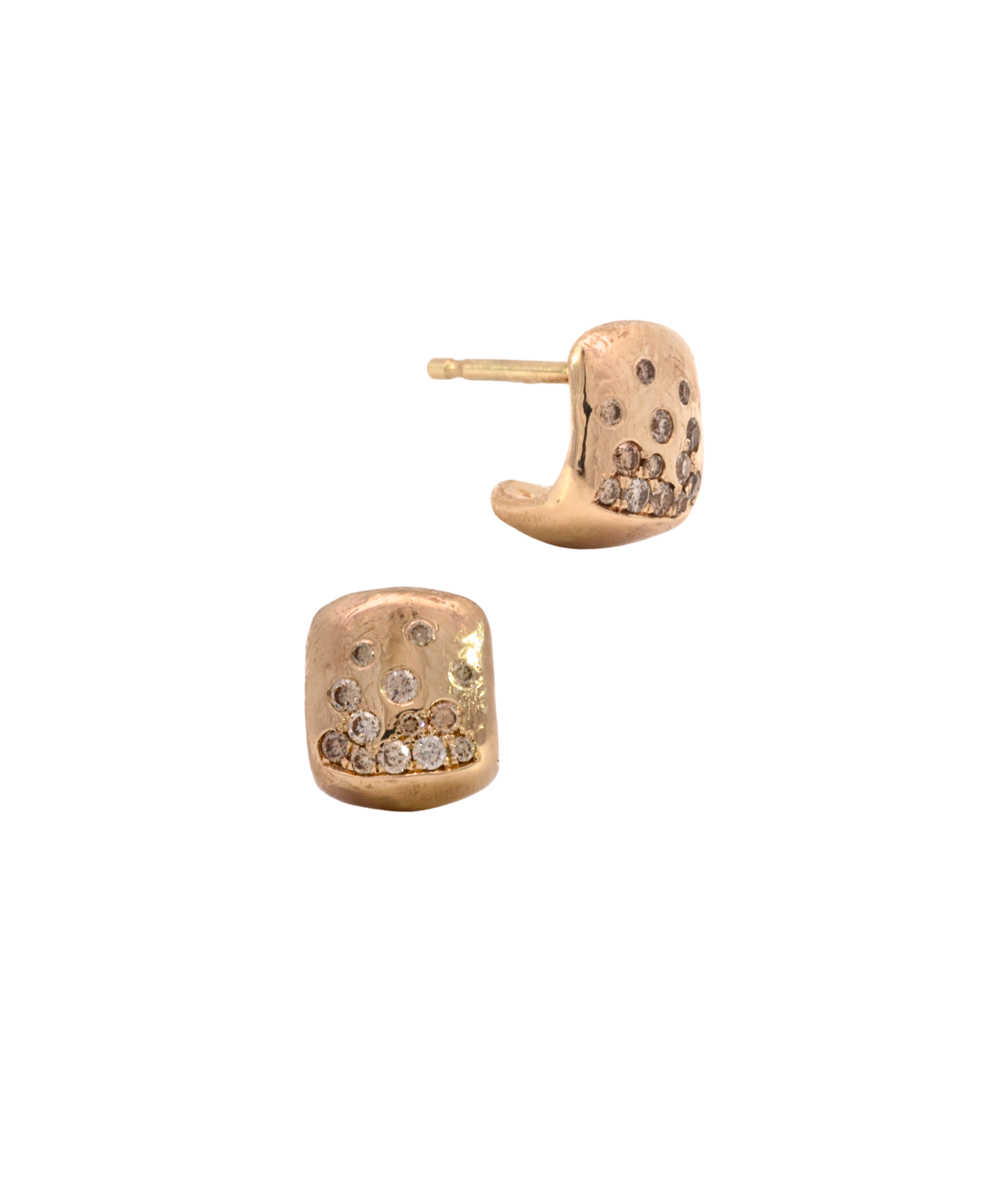 BOX Earrings in 14K Fairmined gold with diamond pave, lost wax cast