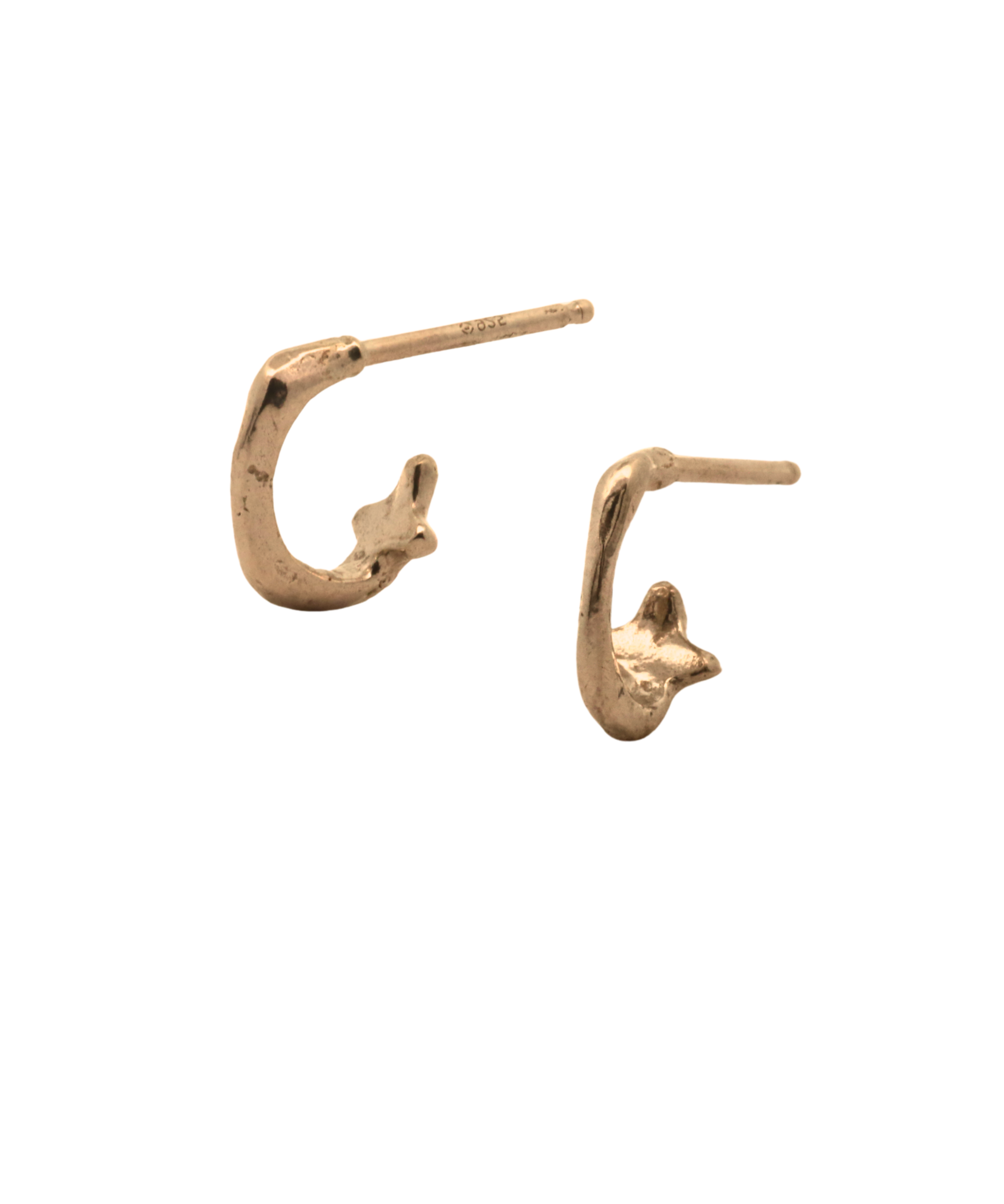 STAR Mini Hoops worn on ear, 14K Fairmined gold