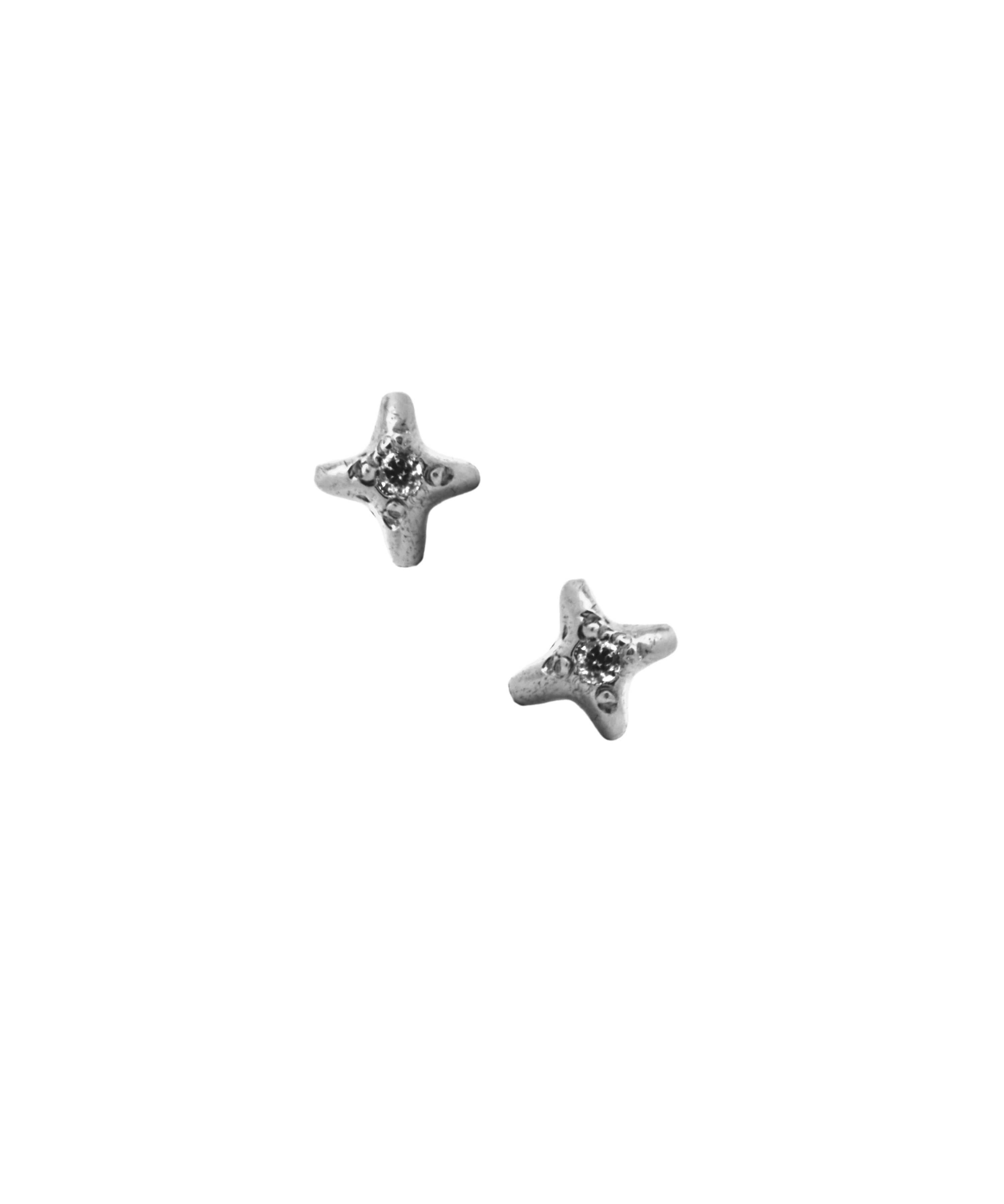 Star Stud Earring worn on ear, recycled sterling silver