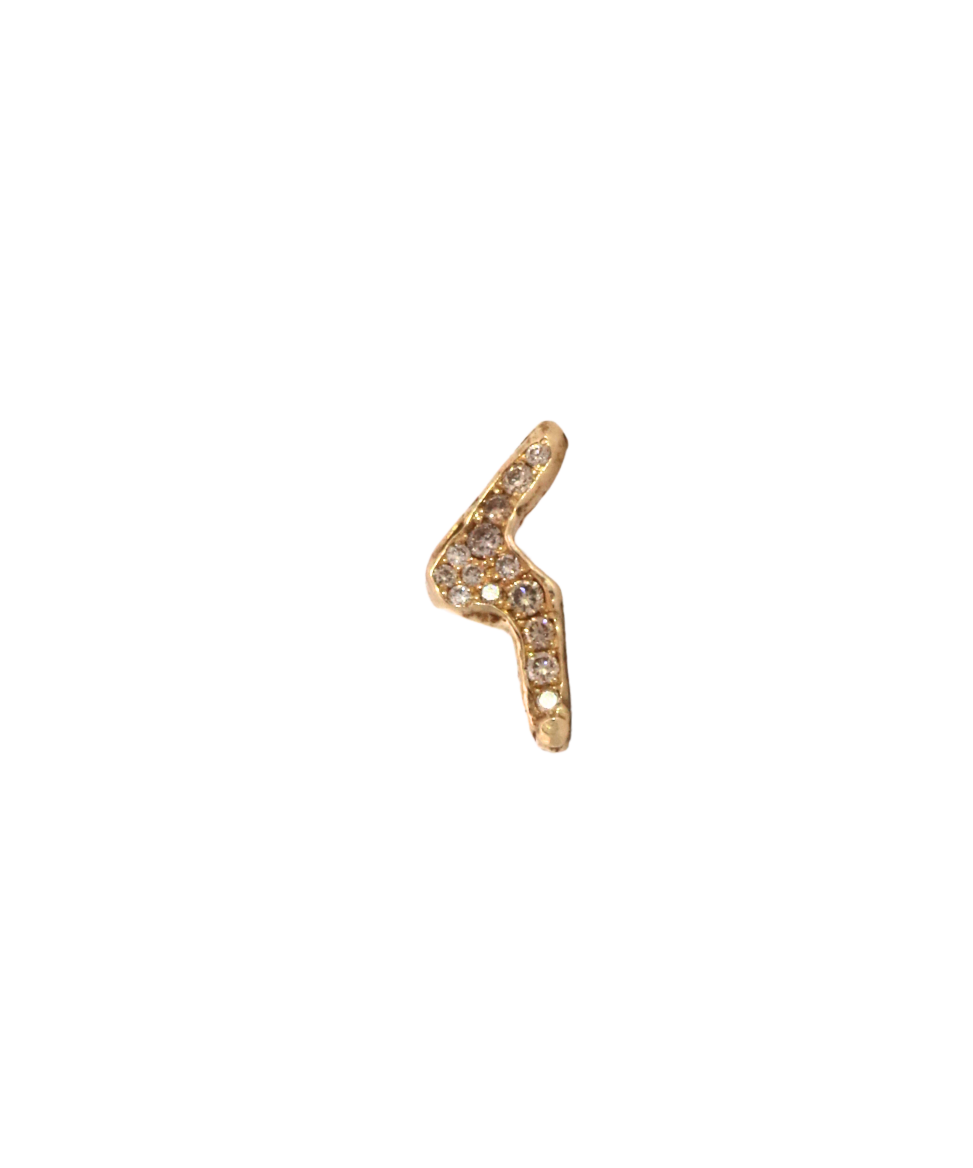 Lightning Stud Earring Single in 14K Fairmined gold with diamond pave, lost wax cast
